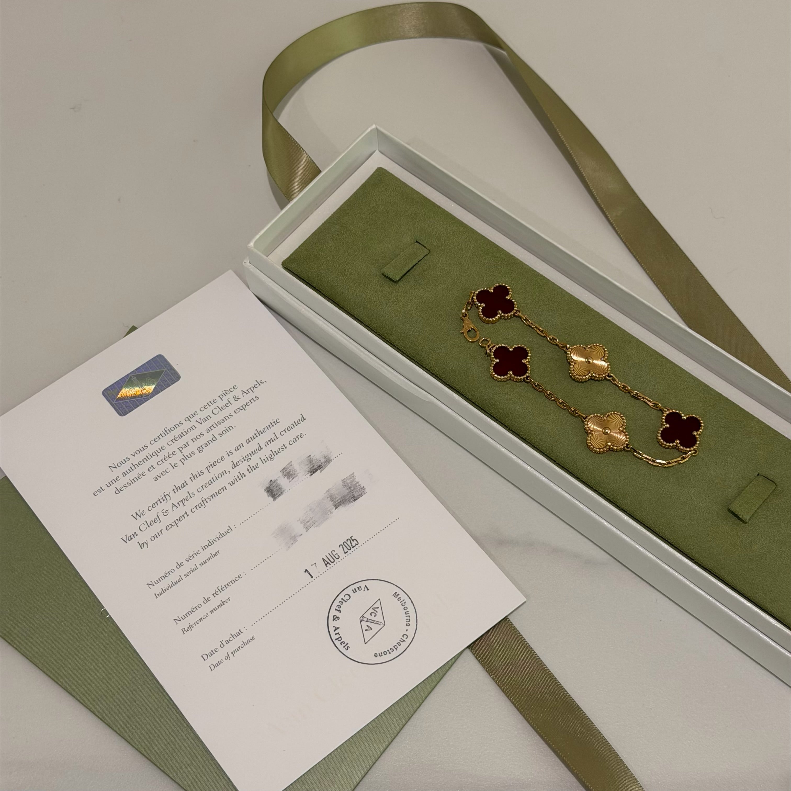 VAN CLEEF & ARPELS ALHAMBRA BRACELET ROSE GOLD WITH LASER-CARVED RED CARNELIAN FIVE MOTIFS