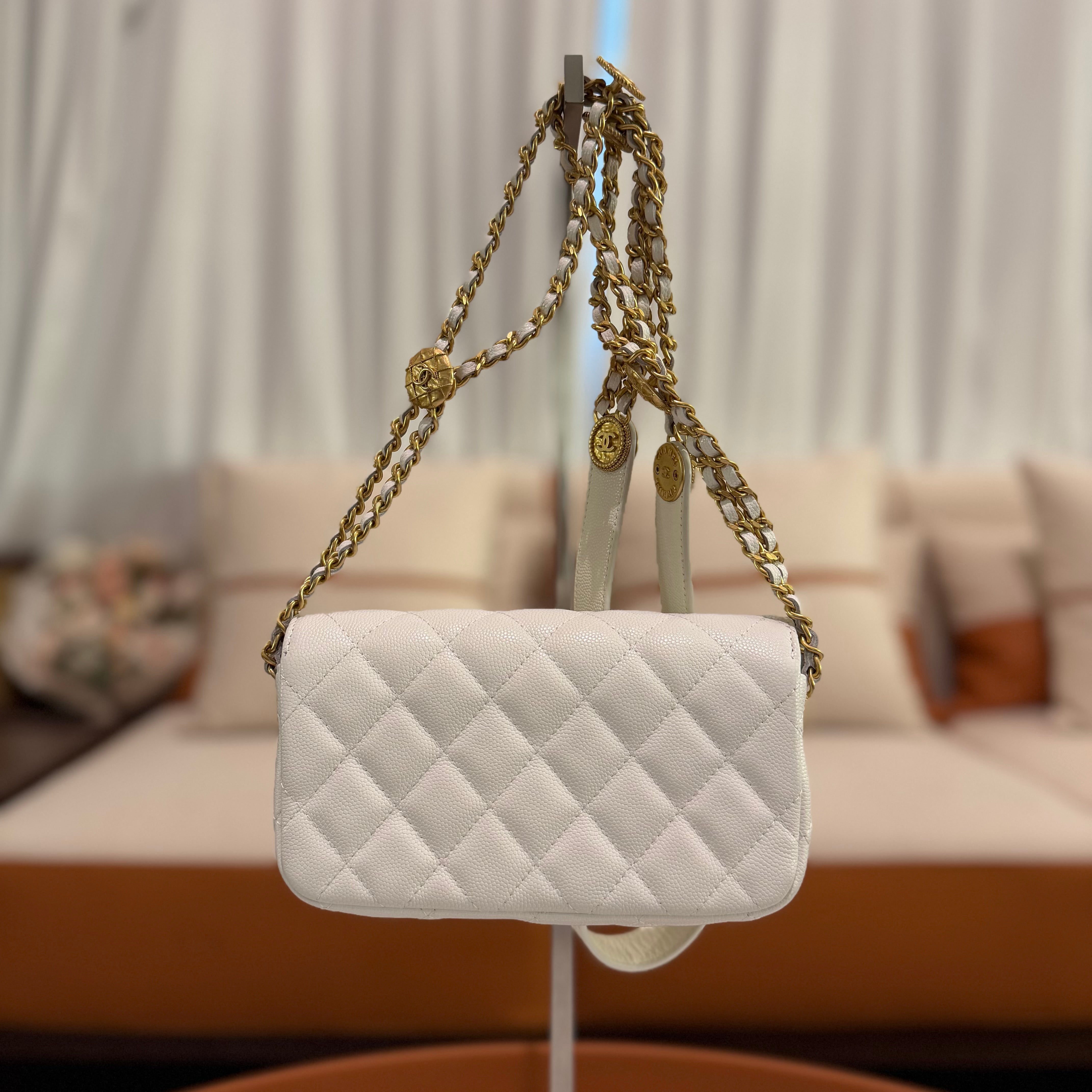 Chanel 22A Coin Baguette Bag Grained Calfskin with Chain (Chip Model)