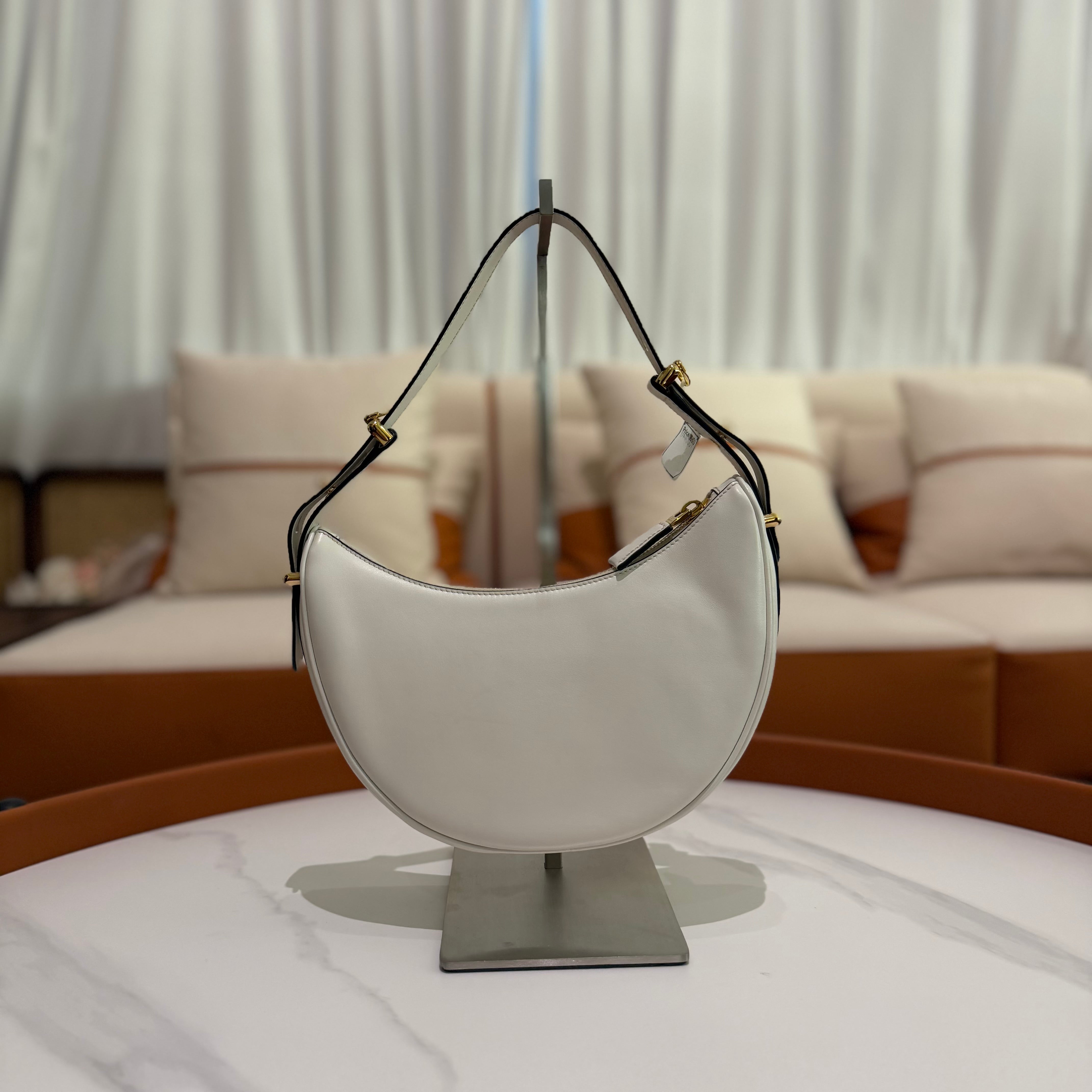 Prada Arqué White Crescent Shoulder Bag