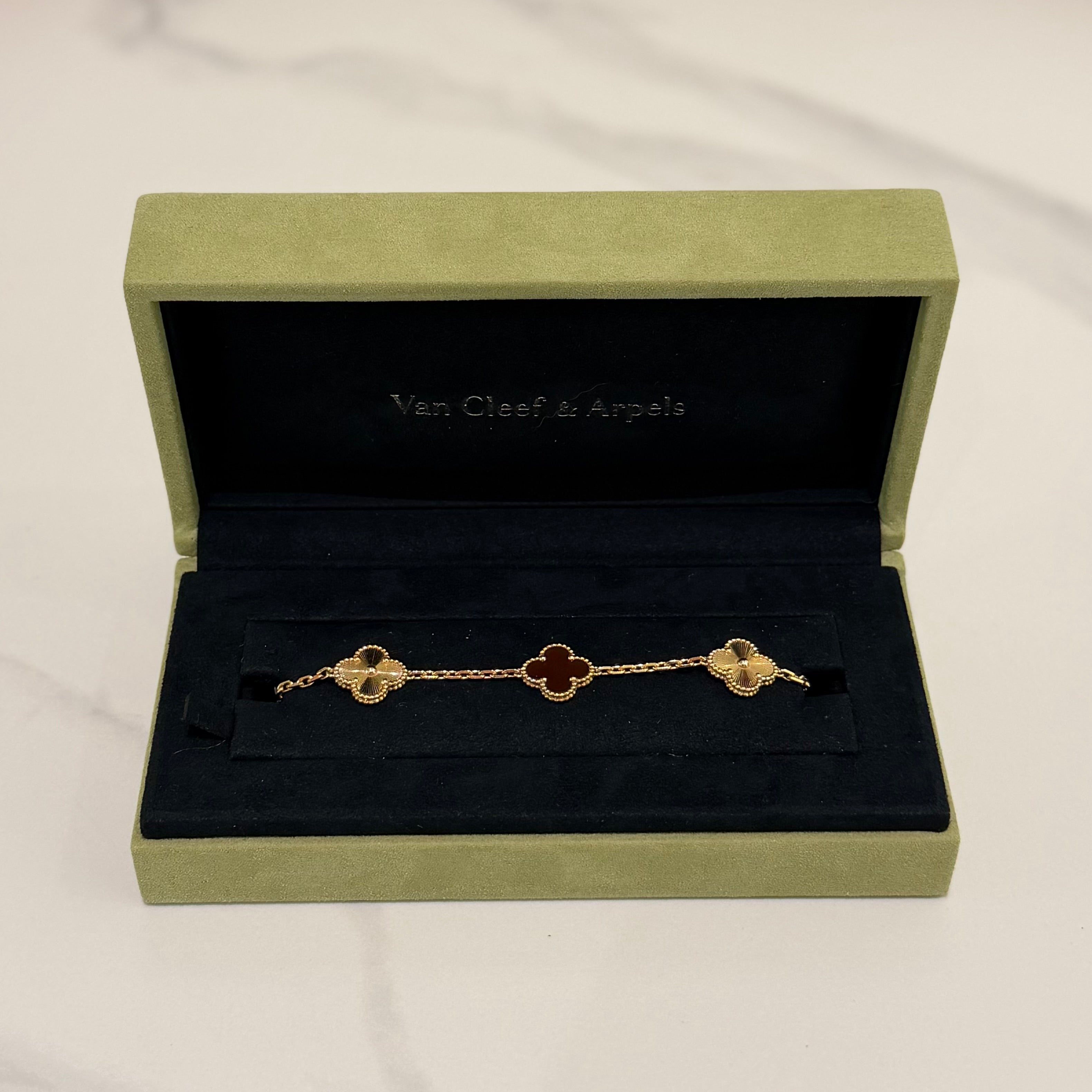 Van Cleef & Arpels Alhambra Five Motif Carnelian & Guilloché Bracelet 18K Rose Gold