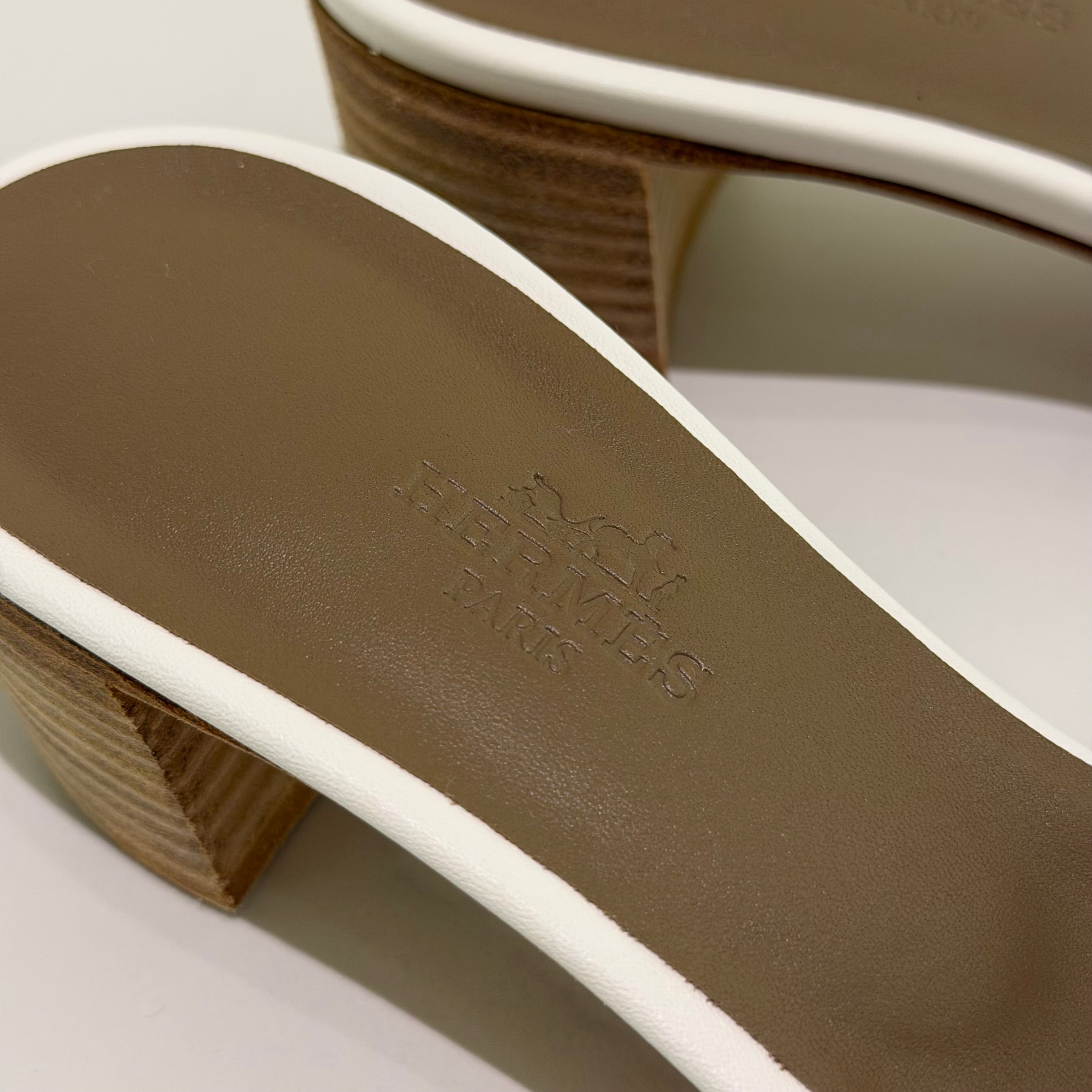 Hermes Oasis White Heeled Sandals