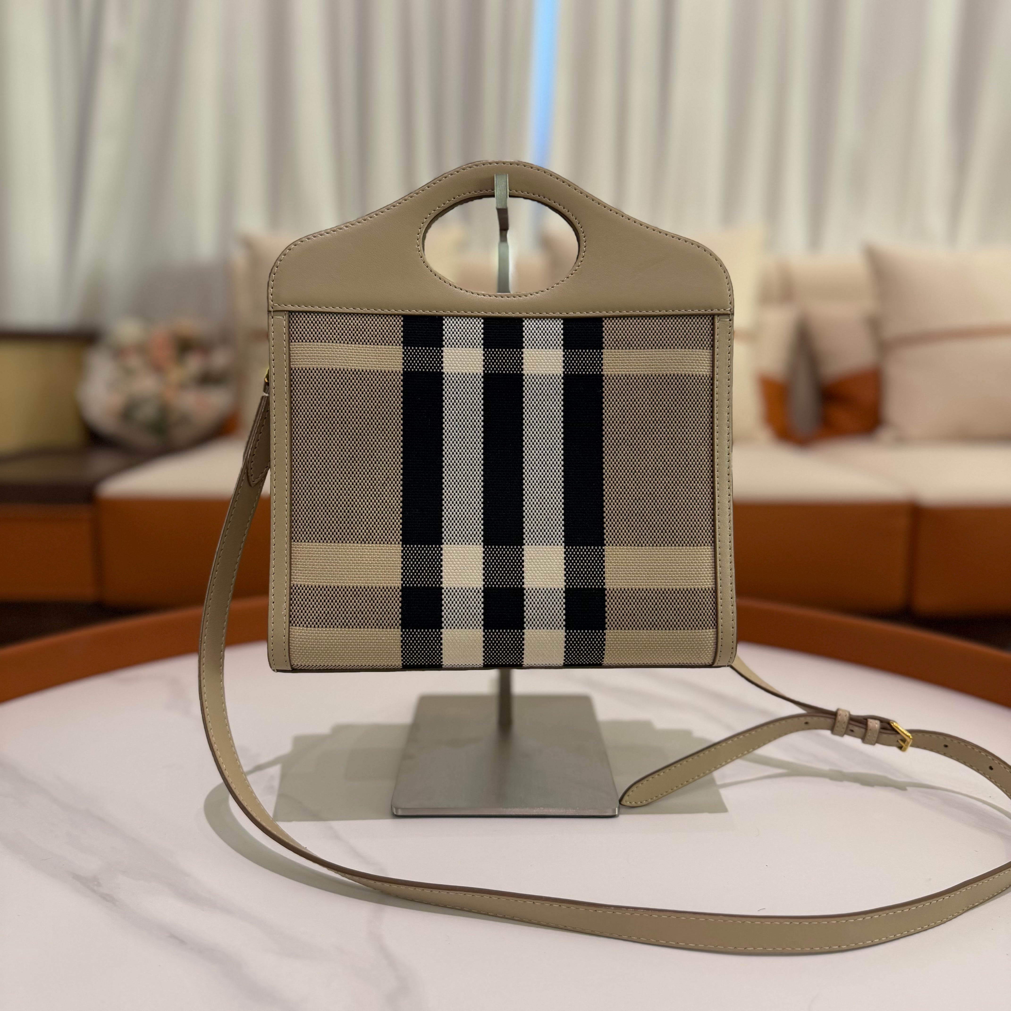 Burberry Check Canvas & Leather Messenger Crossbody Bag