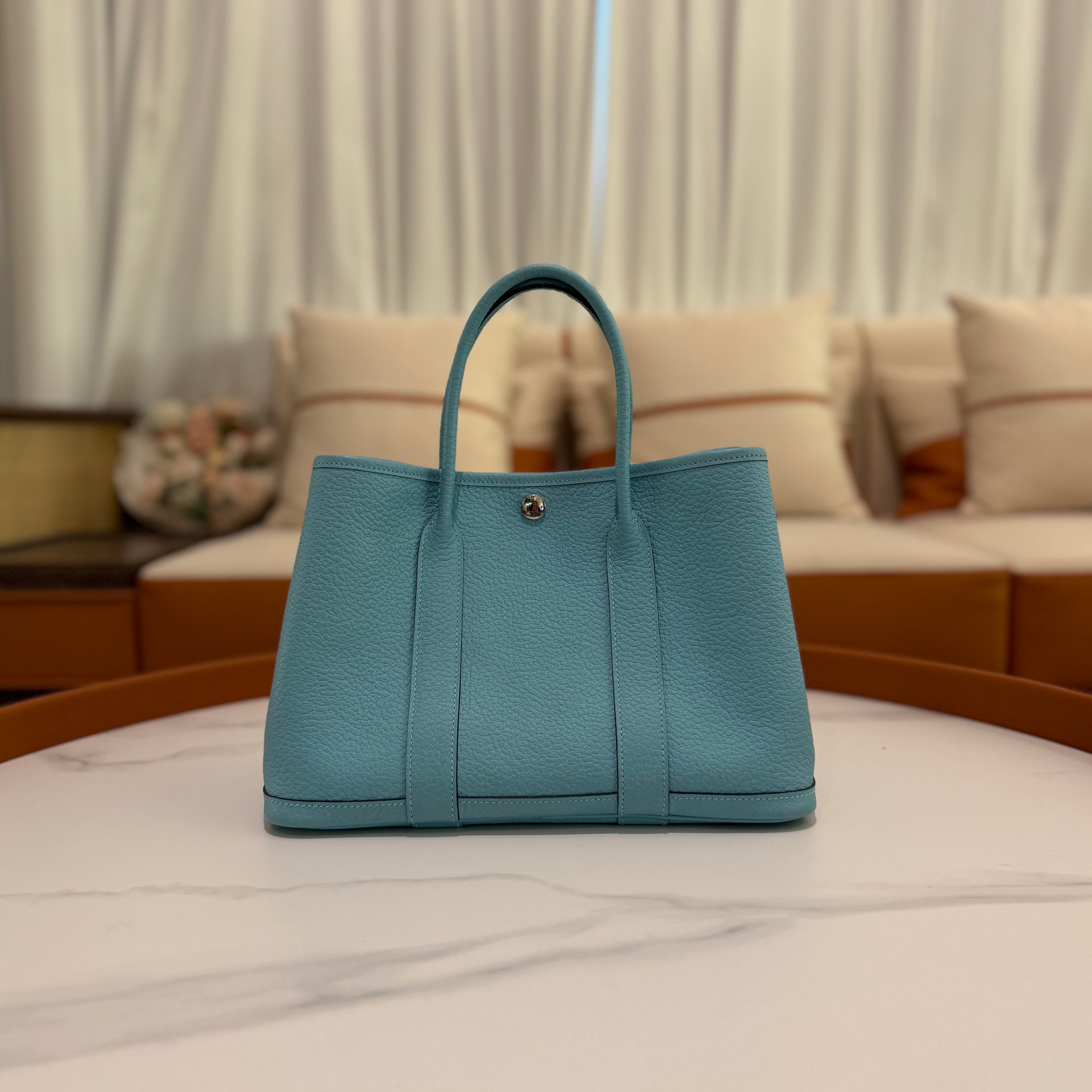 Hermes Garden Party 30 Macaron Blue Silver Hardware T Stamp