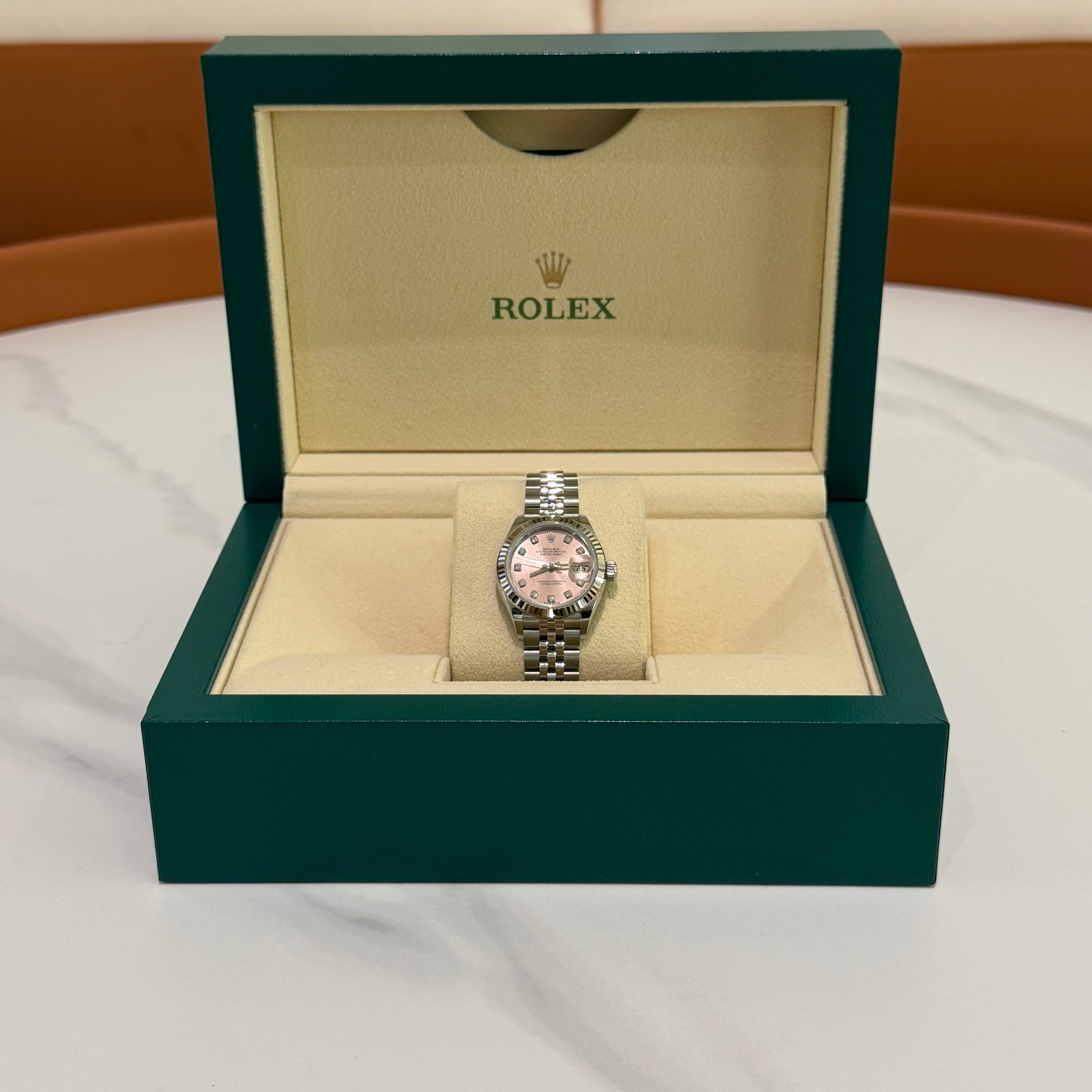 Rolex Datejust Lady 279174 White Gold Fluted Bezel Diamond Pink Dial