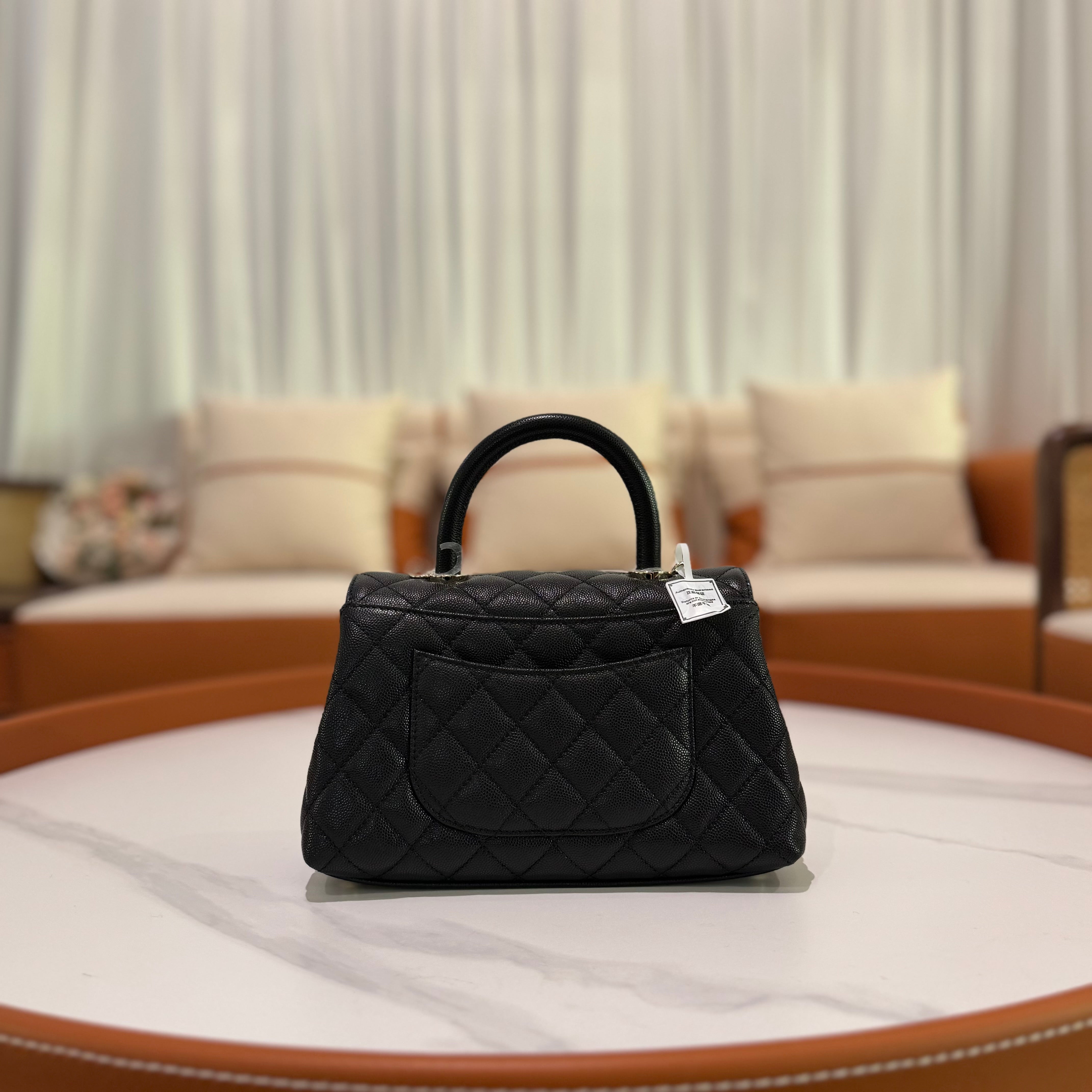 CHANEL FLAP BAG WITH TOP HANDLE CAVIAR LEATHER CHAIN BAG (FULL STICKERS, CHIP VERSION)