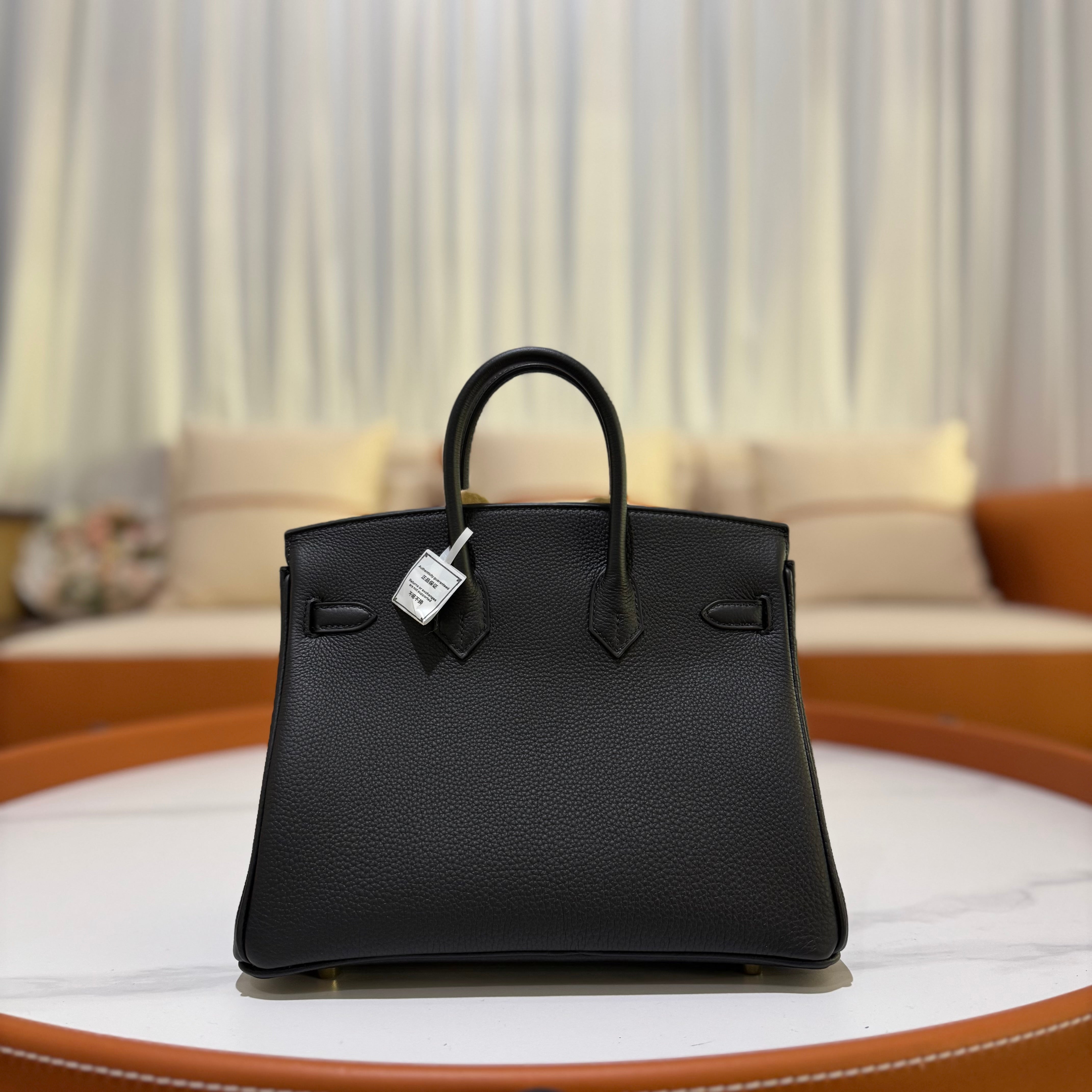 HERMES BIRKIN 25 TOGO BLACK WITH GOLD HARDWARE STAMP W (2025 INVOICE)