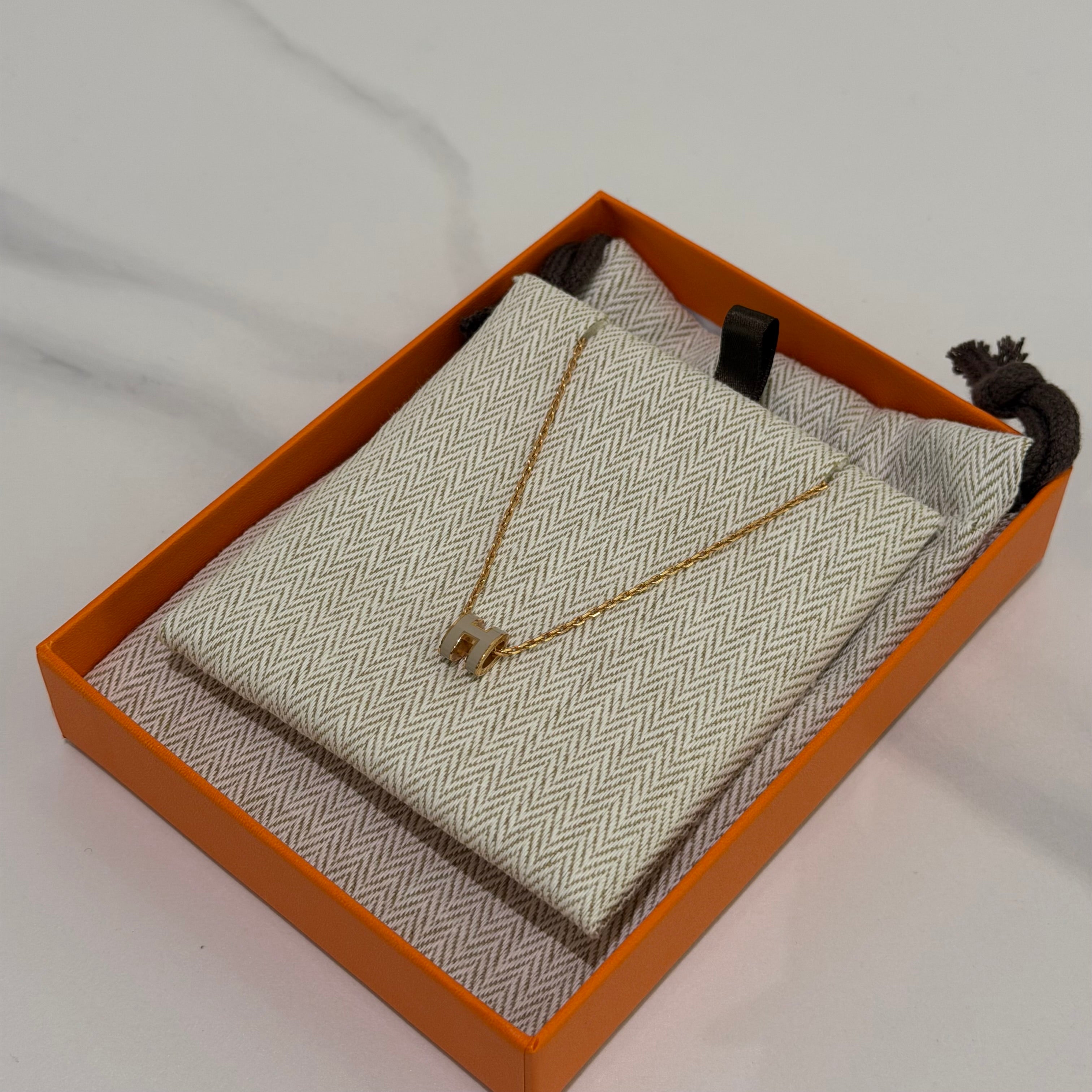 Hermes Mini Pop H Necklace Beige Grey with Rose Gold Hardware