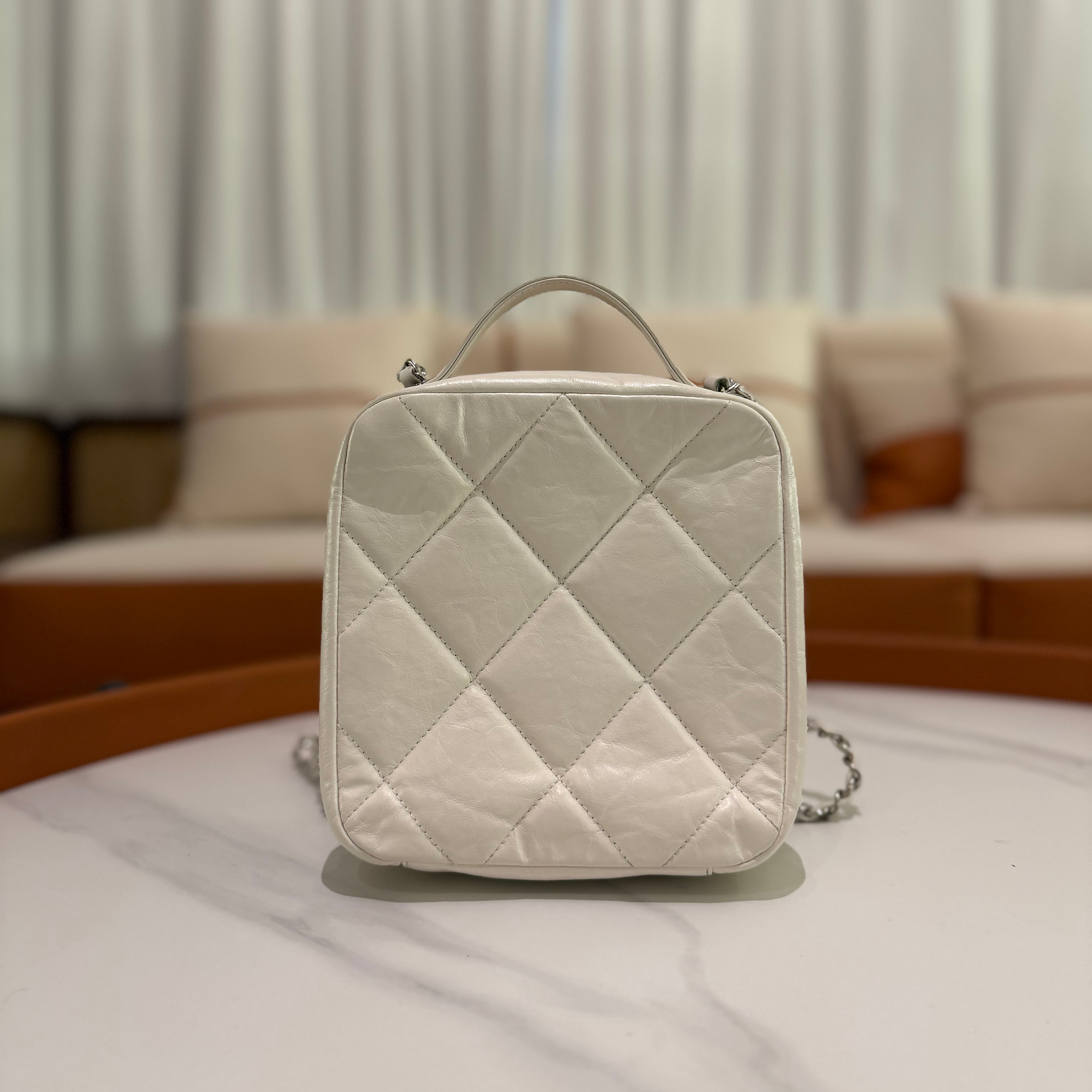 Chanel Camera Bag White & Silver Distressed Calfskin