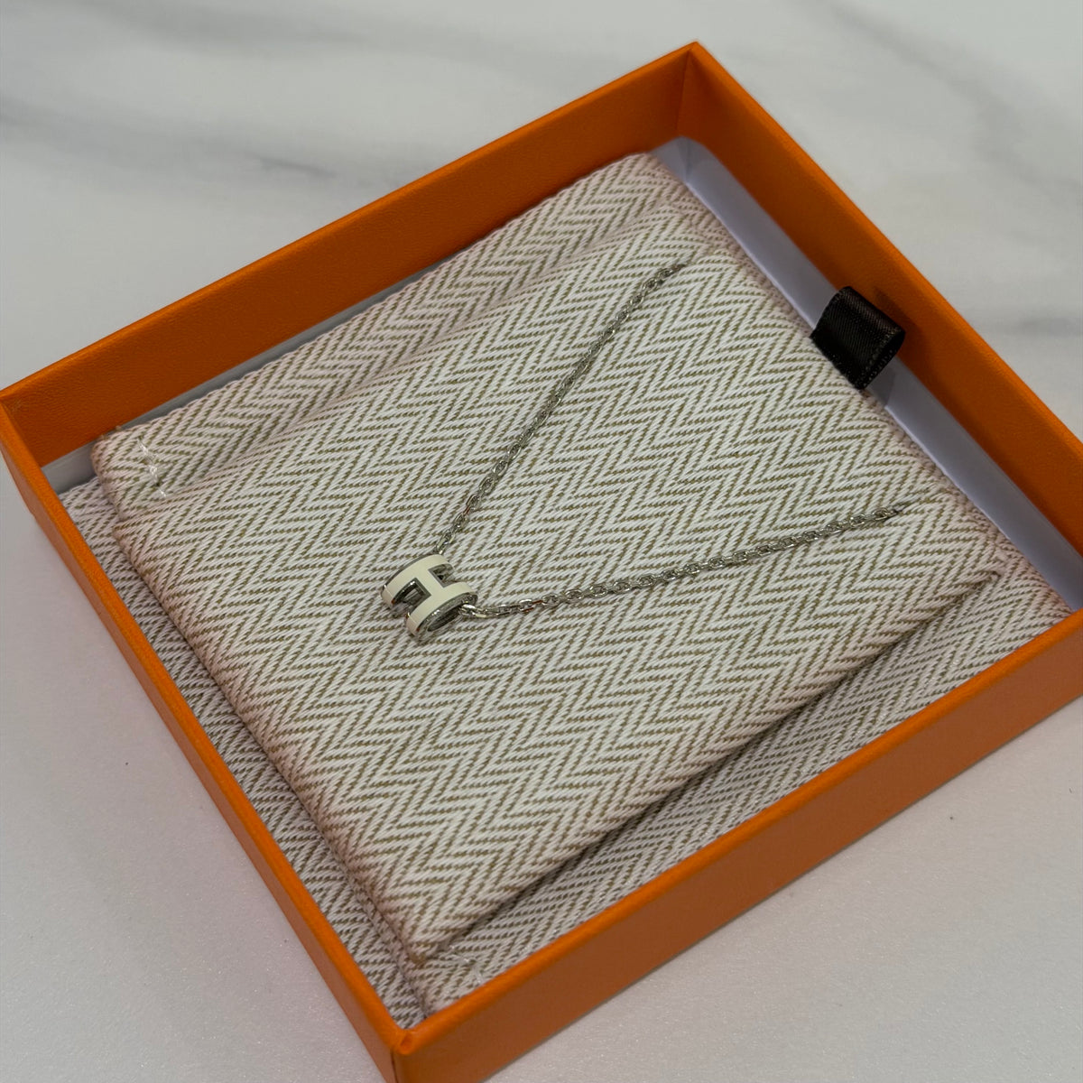 Hermès Mini Pop H Necklace White with Silver-Tone Chain