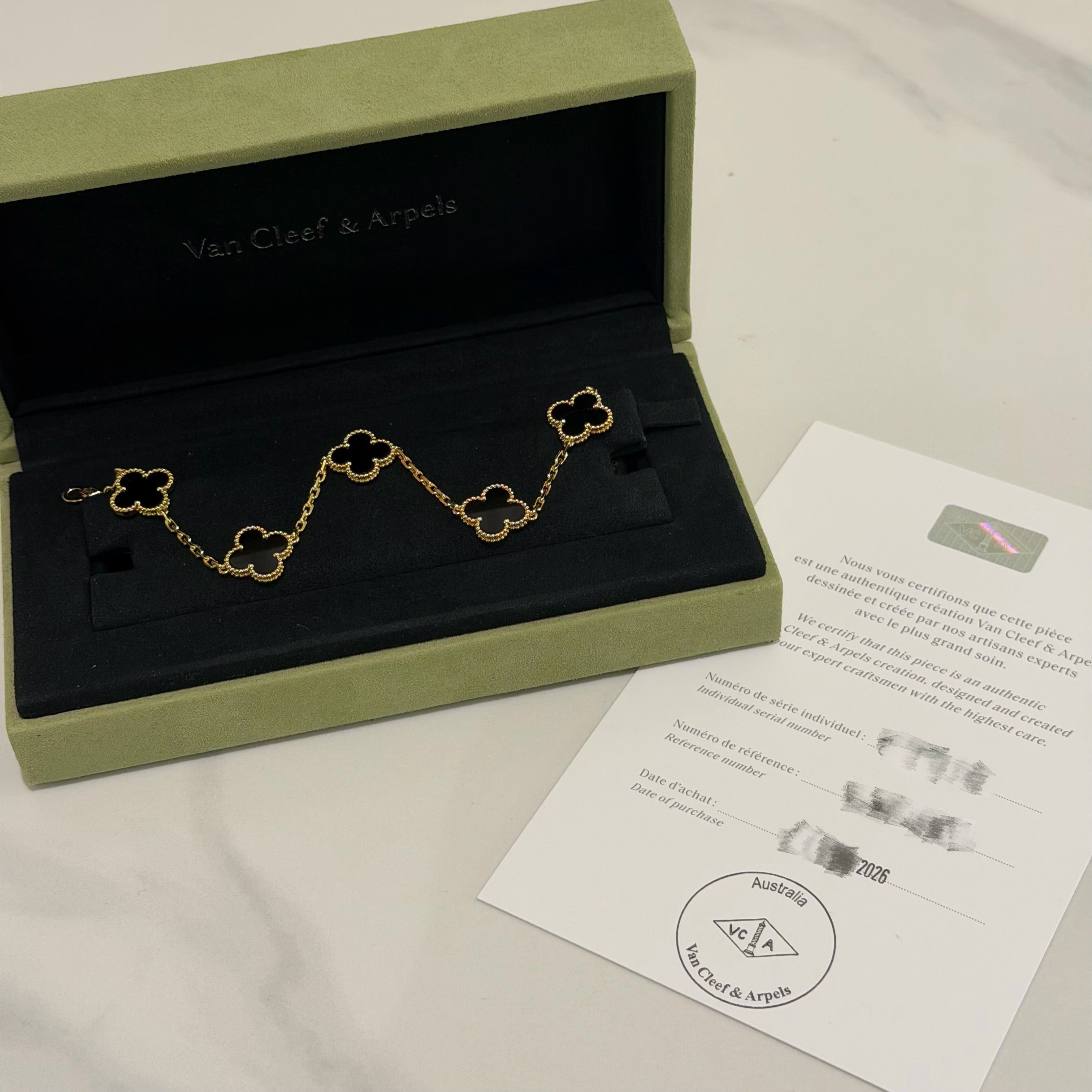 Van Cleef & Arpels Alhambra Five Motif Onyx Bracelet