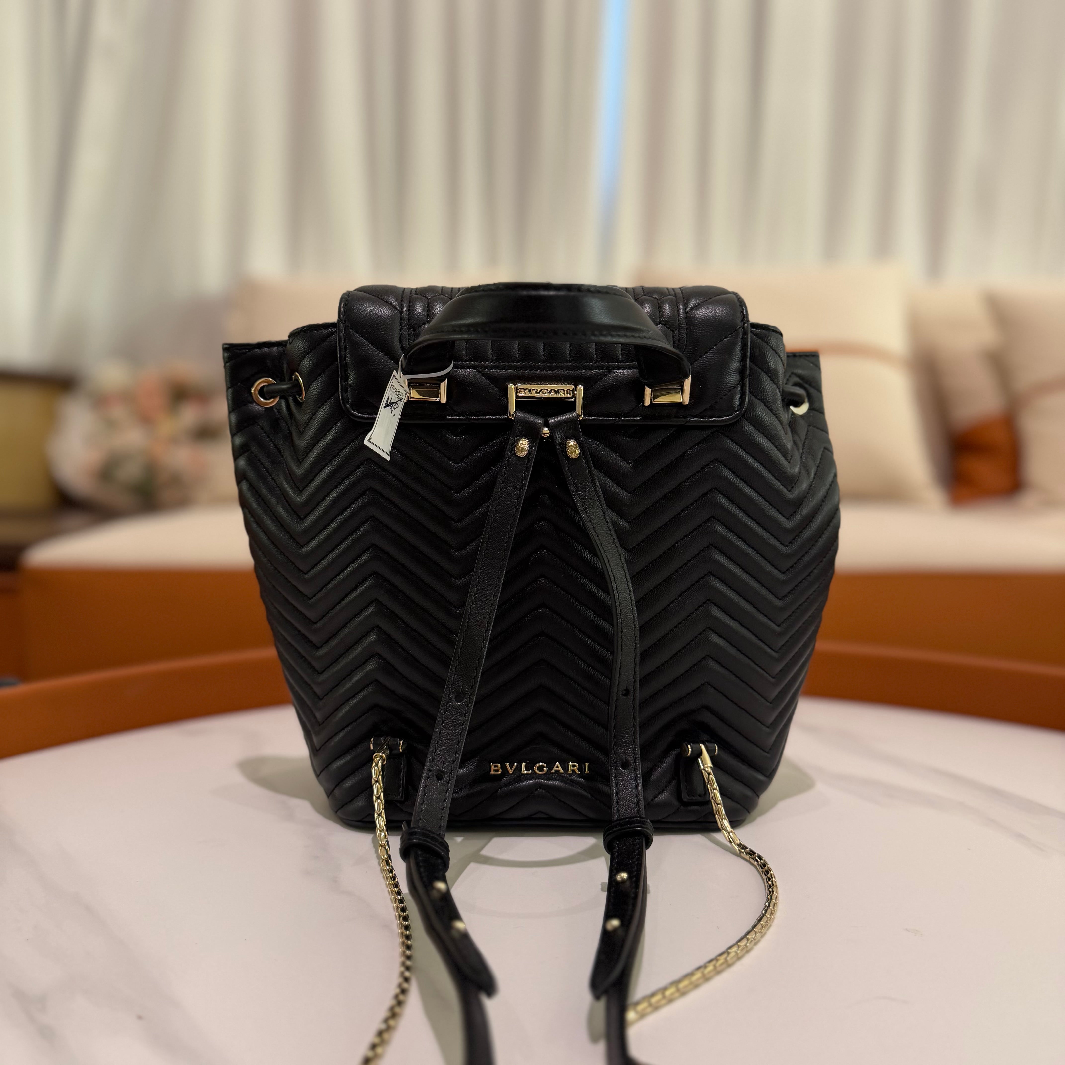 Bvlgari Serpenti Forever Black V-Quilted Enamel Snakehead Backpack