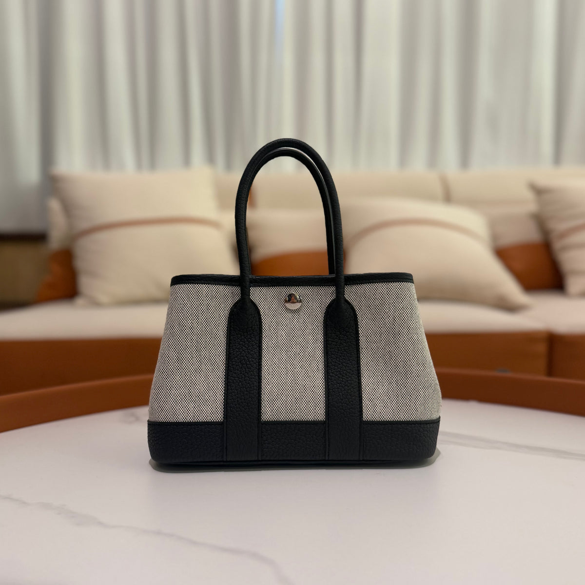Hermes Mini Garden Party Black Canvas and Leather