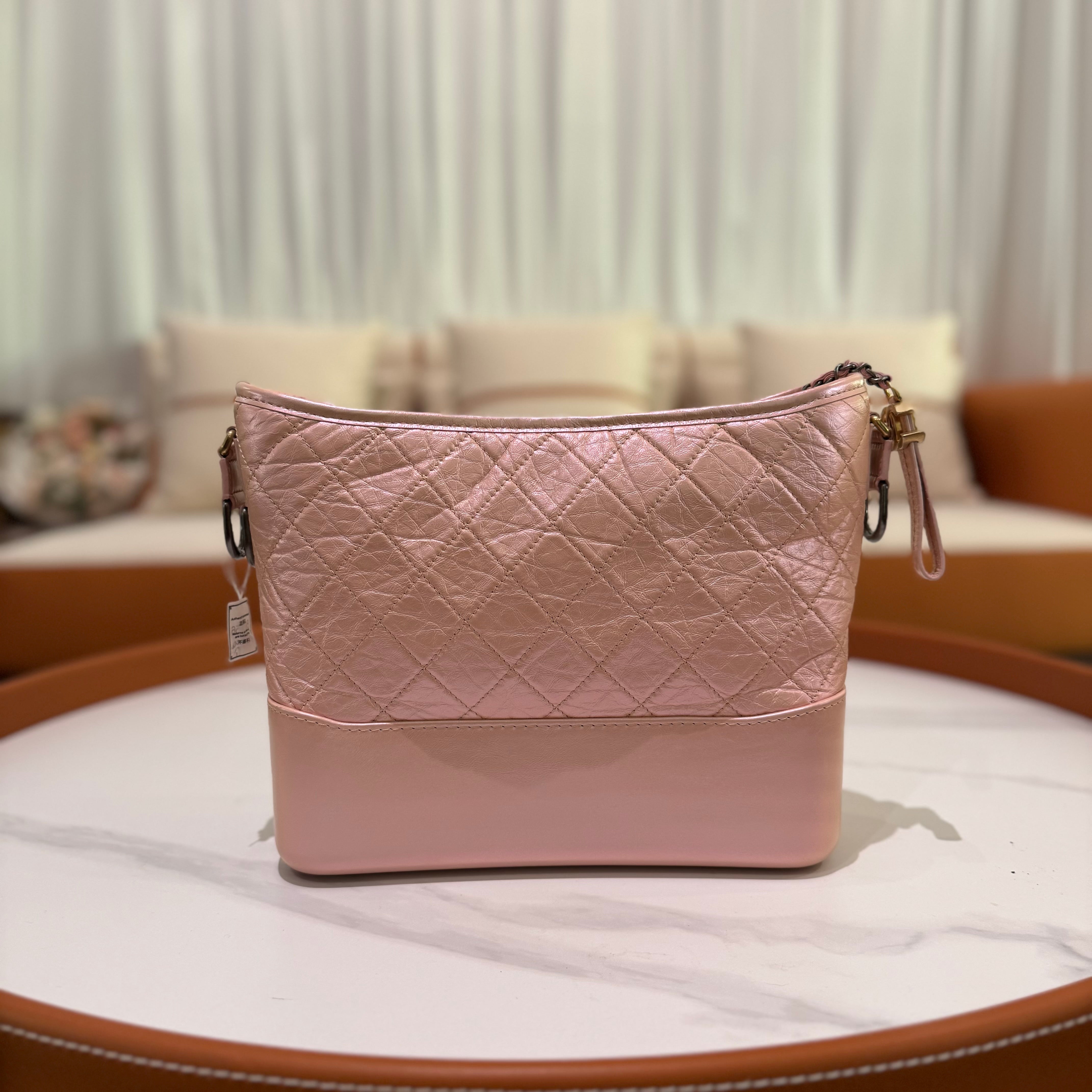 CHANEL GABRIELLE HOBO BAG PEARLESCENT SAKURA PINK WITH GOLD HARDWARE