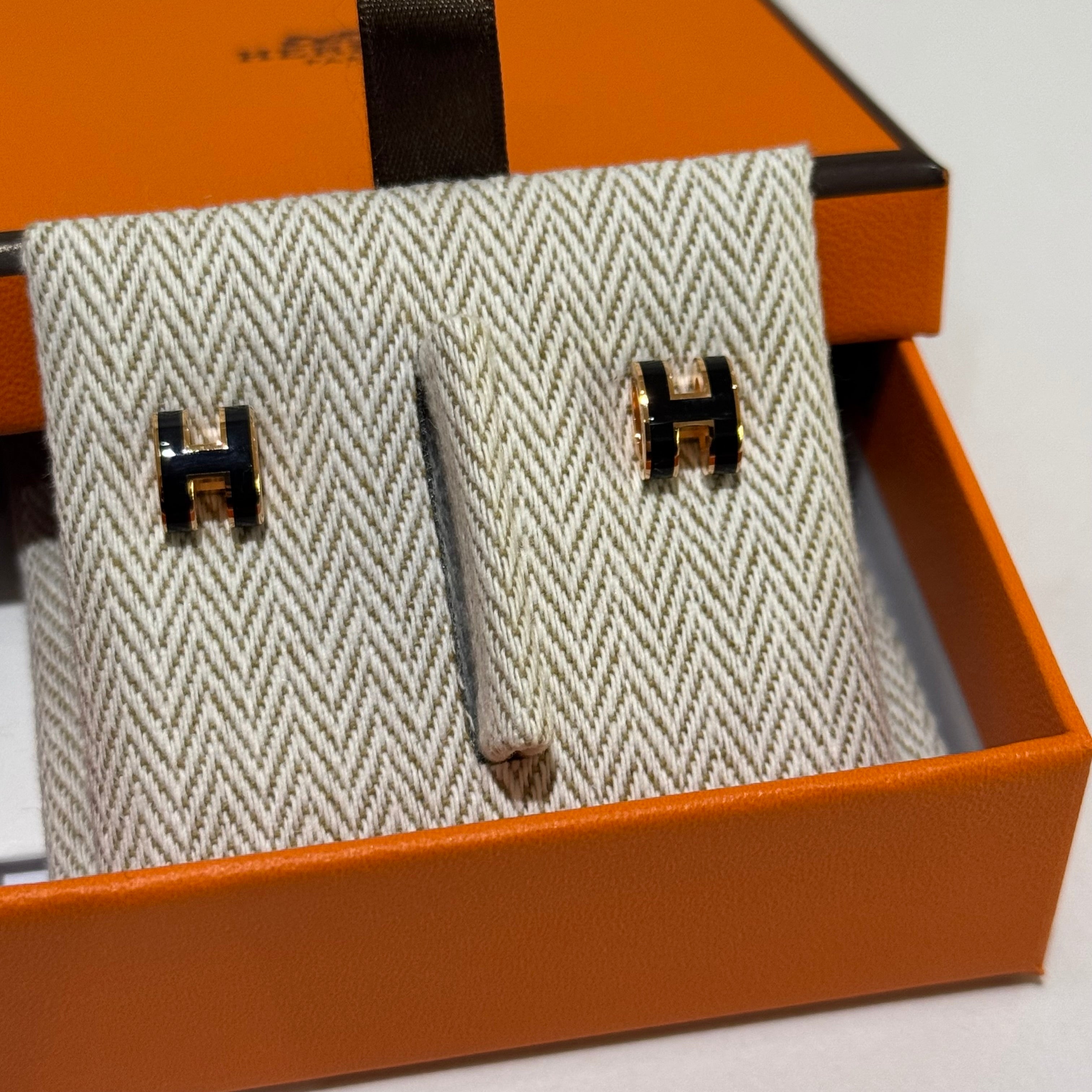 HERMES MINI POP H ROSE GOLD BLACK MINI EARRINGS