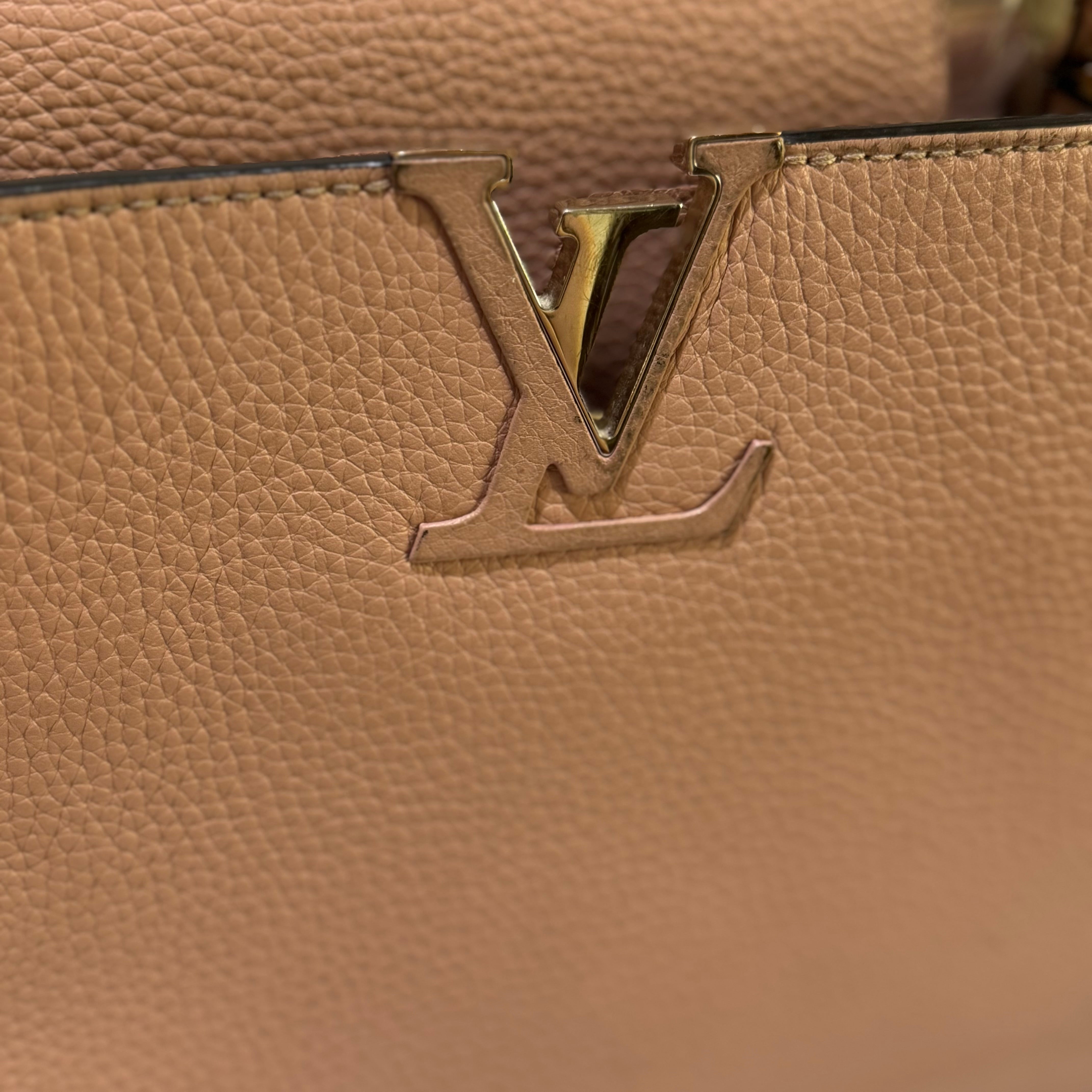 LOUIS VUITTON CAPUCINES MEDIUM PINK LEATHER WITH SILVER HANDLE HARDWARE