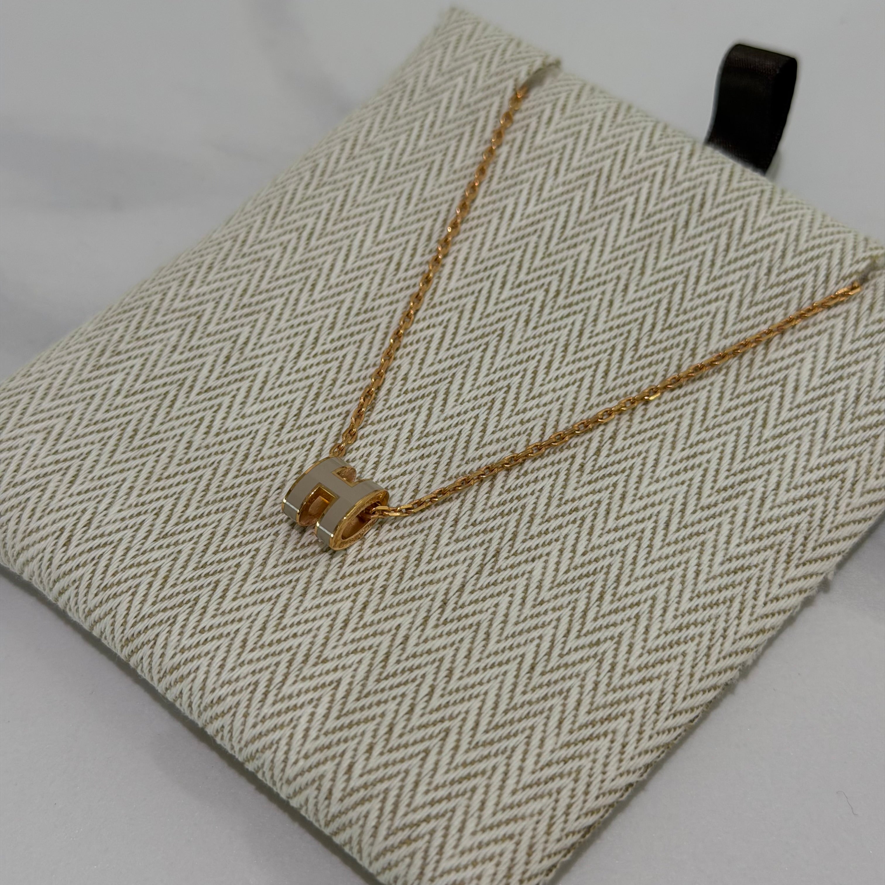 Hermes Mini Pop H Necklace Beige Grey with Rose Gold Hardware