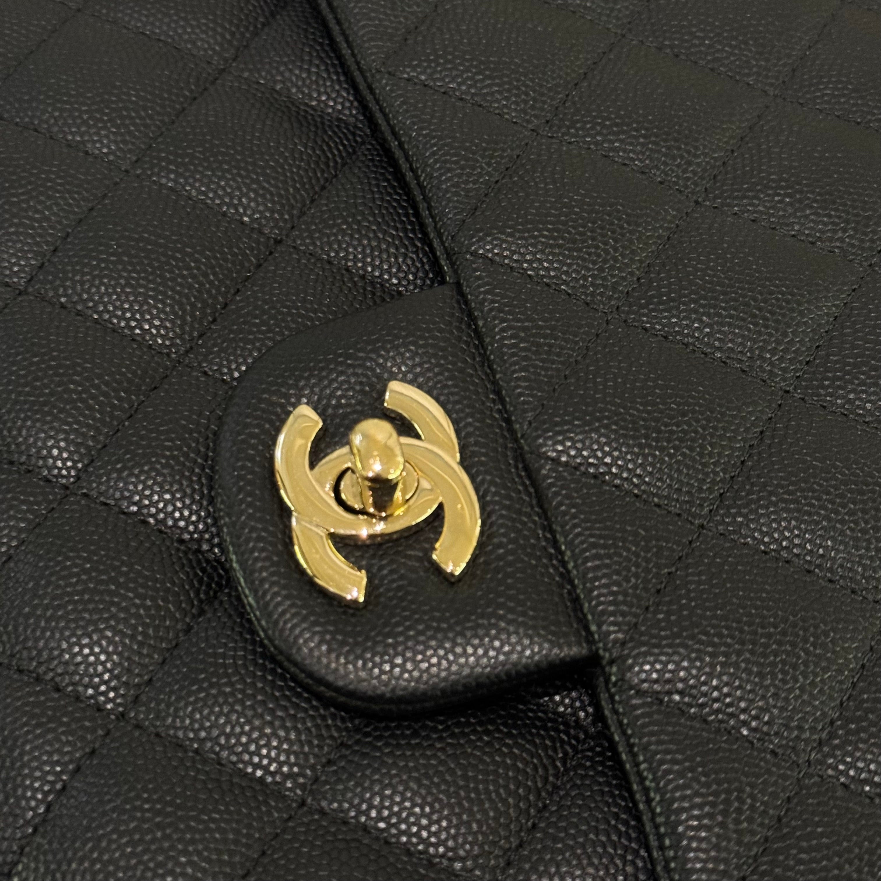 CHANEL CF BLACK CAVIAR LEATHER CLUTCH EVENING BAG WITH GOLD HARDWARE