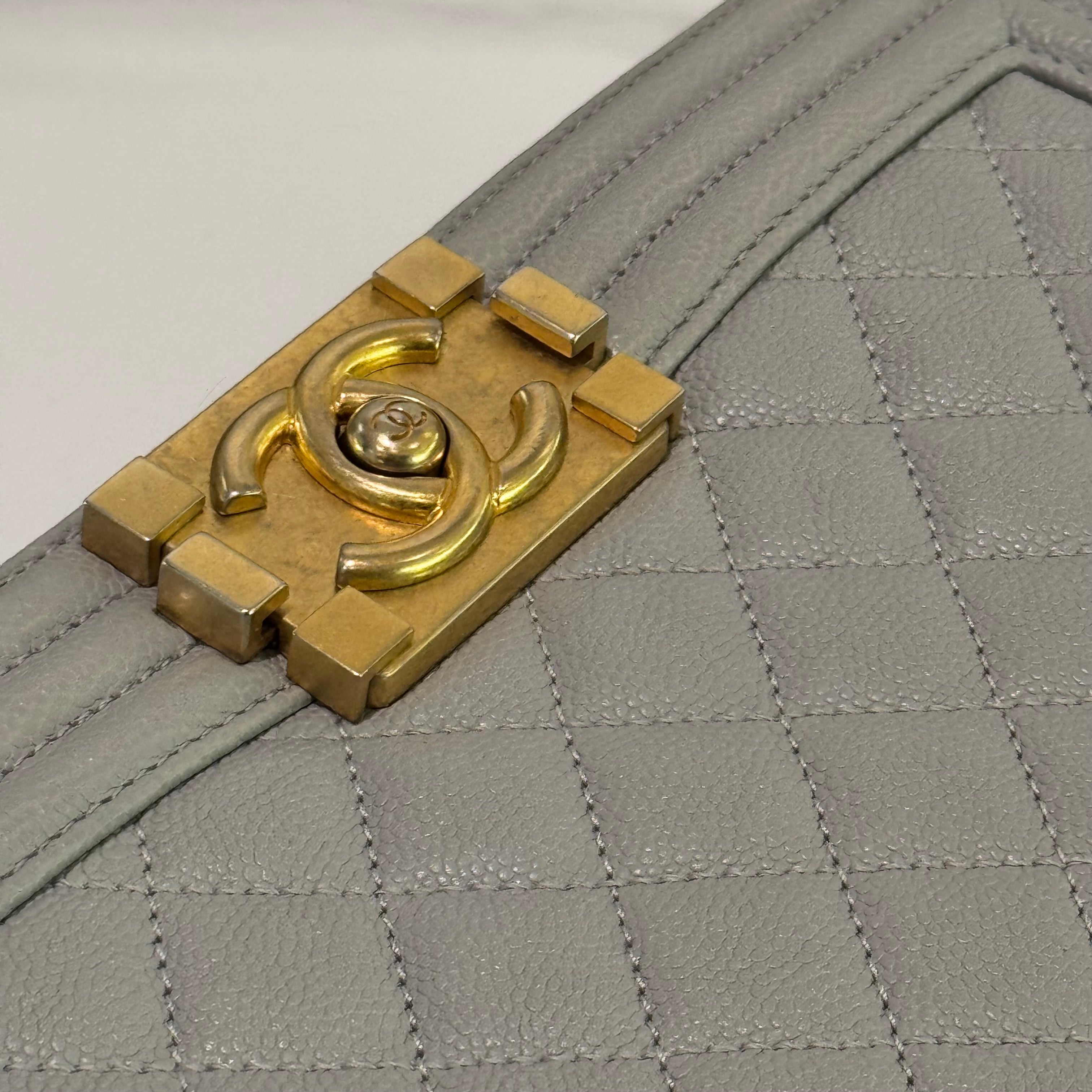 CHANEL LEBOY MEDIUM PEARL GREY WITH GOLD HARDWARE