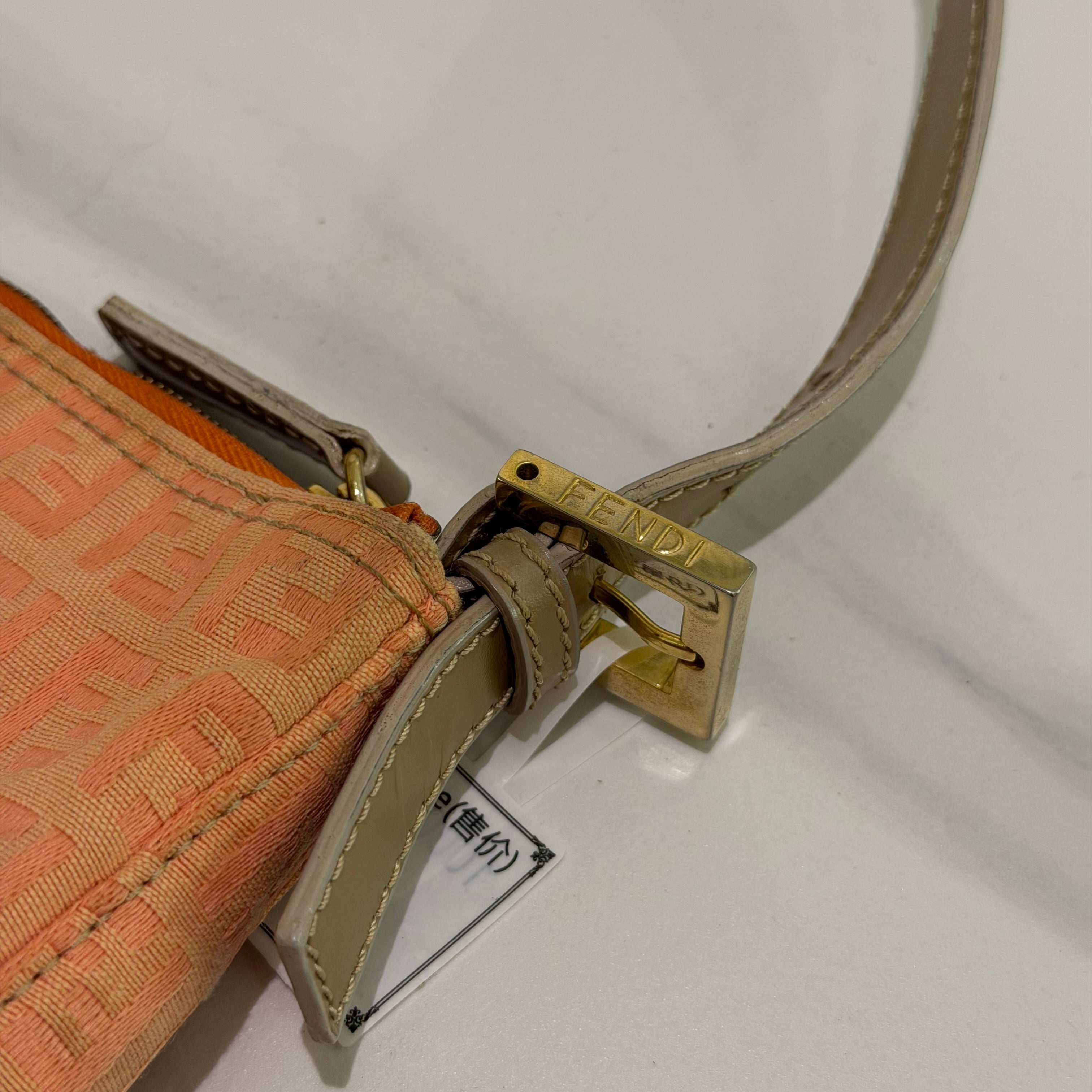 Fendi Vintage Monogram Shoulder Top Handle Bag Cream Orange