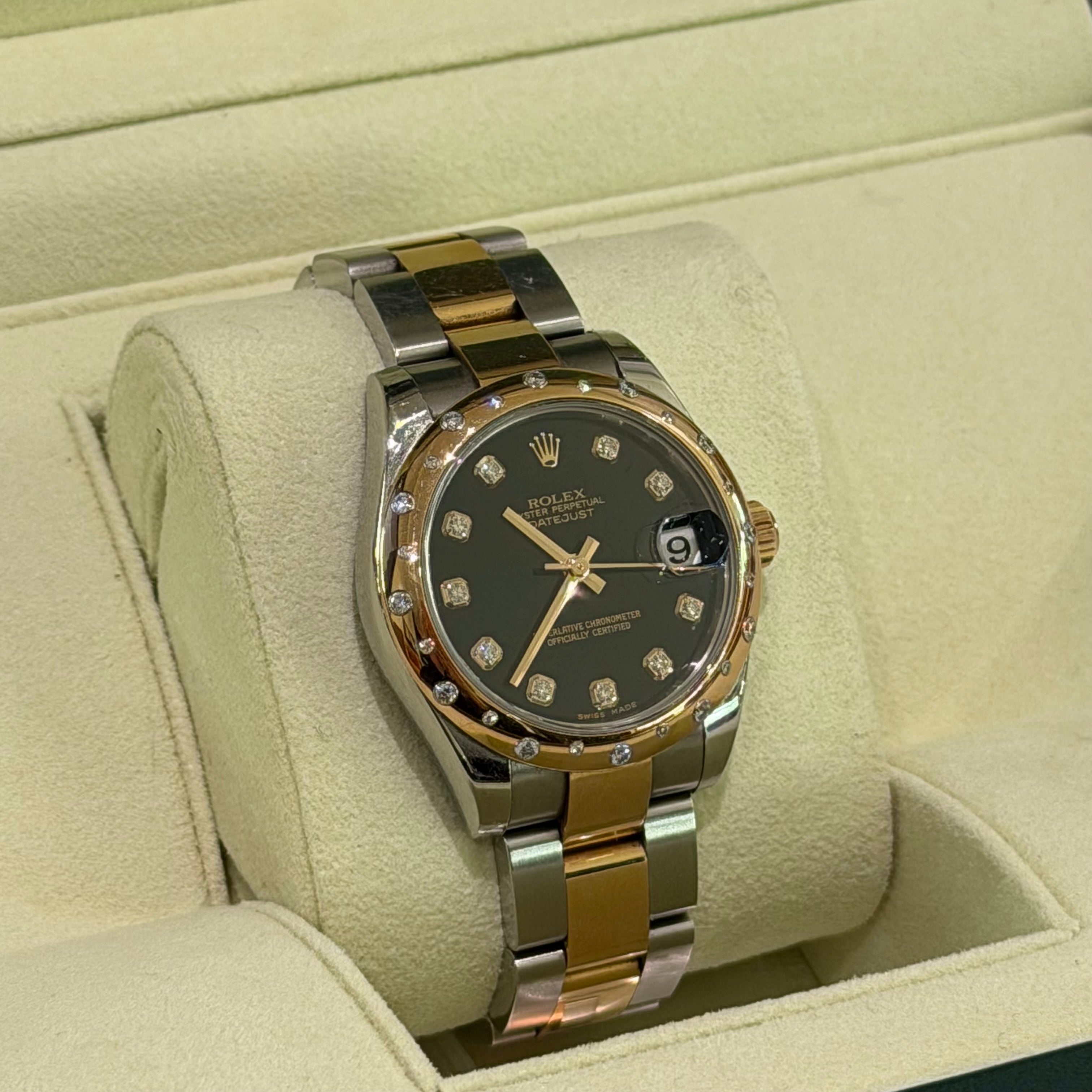 ROLEX DATEJUST 178341 STEEL AND ROSE GOLD WITH FACTORY DIAMOND BLACK DIAL