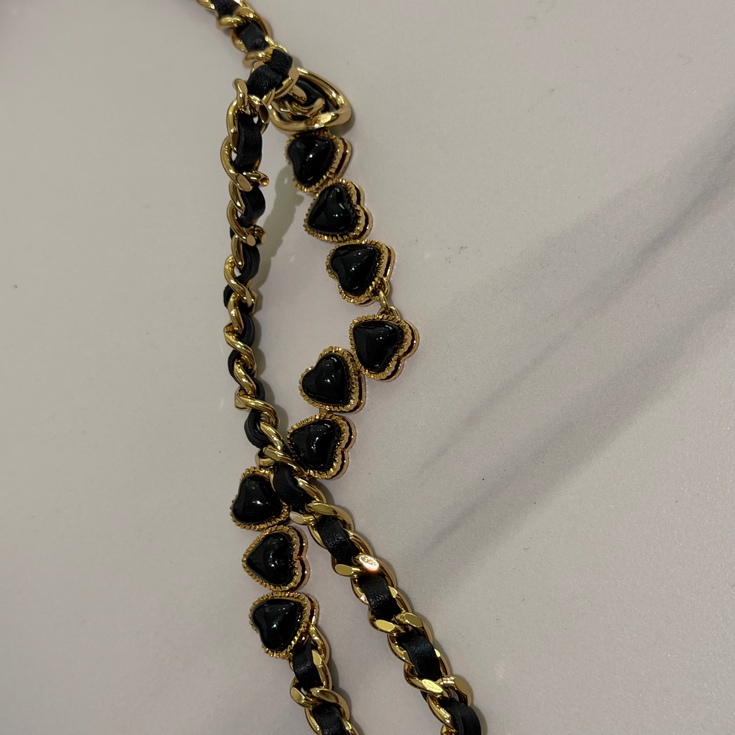 Chanel Hobo Black with Gold Heart Enamel Chain Shoulder Bag