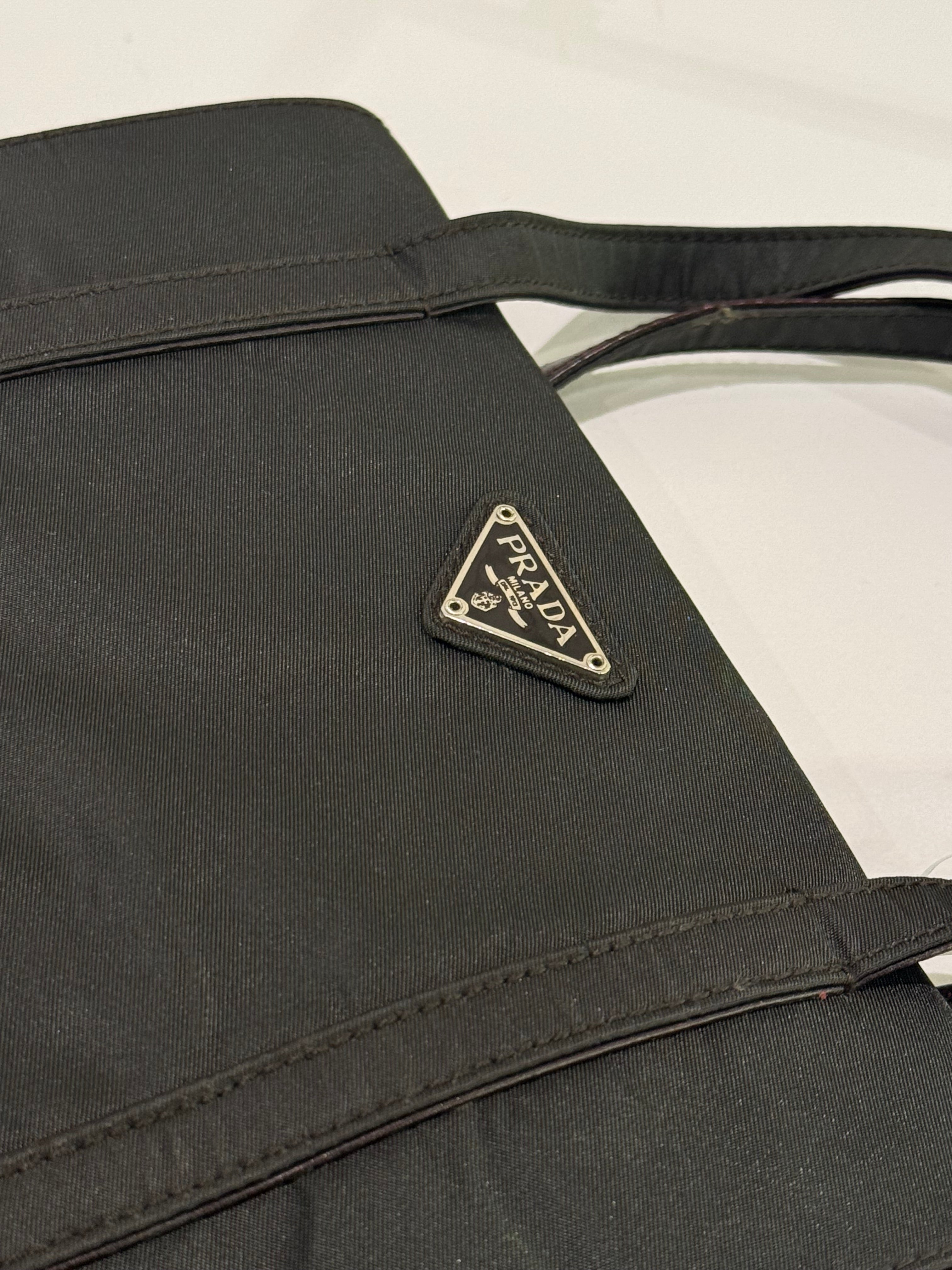 PRADA TOTE VINTAGE BLACK FABRIC WITH LEATHER TRIM HANDBAG