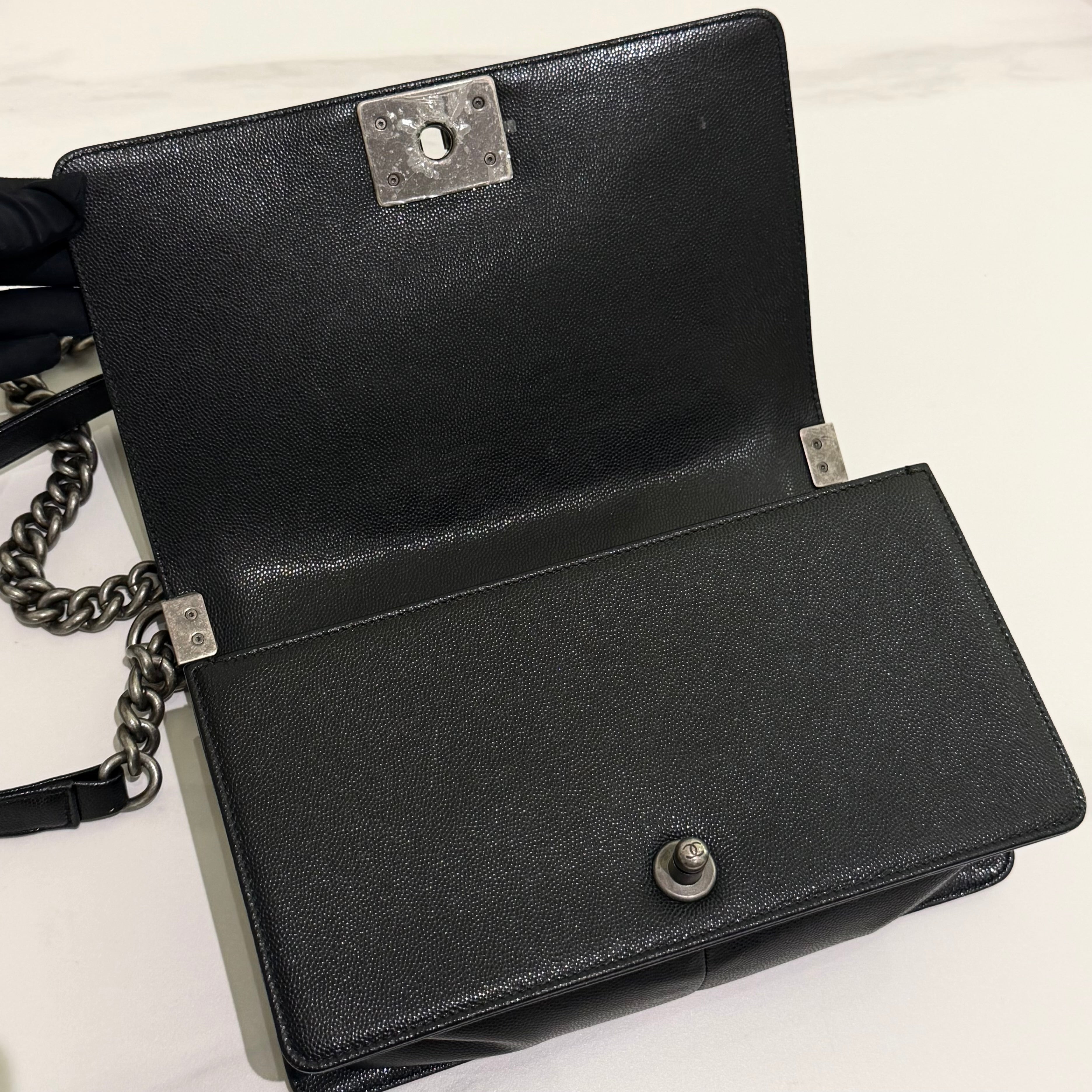 Chanel Leboy Medium Black Caviar Leather with Silver Hardware (Authenticity Card Version)