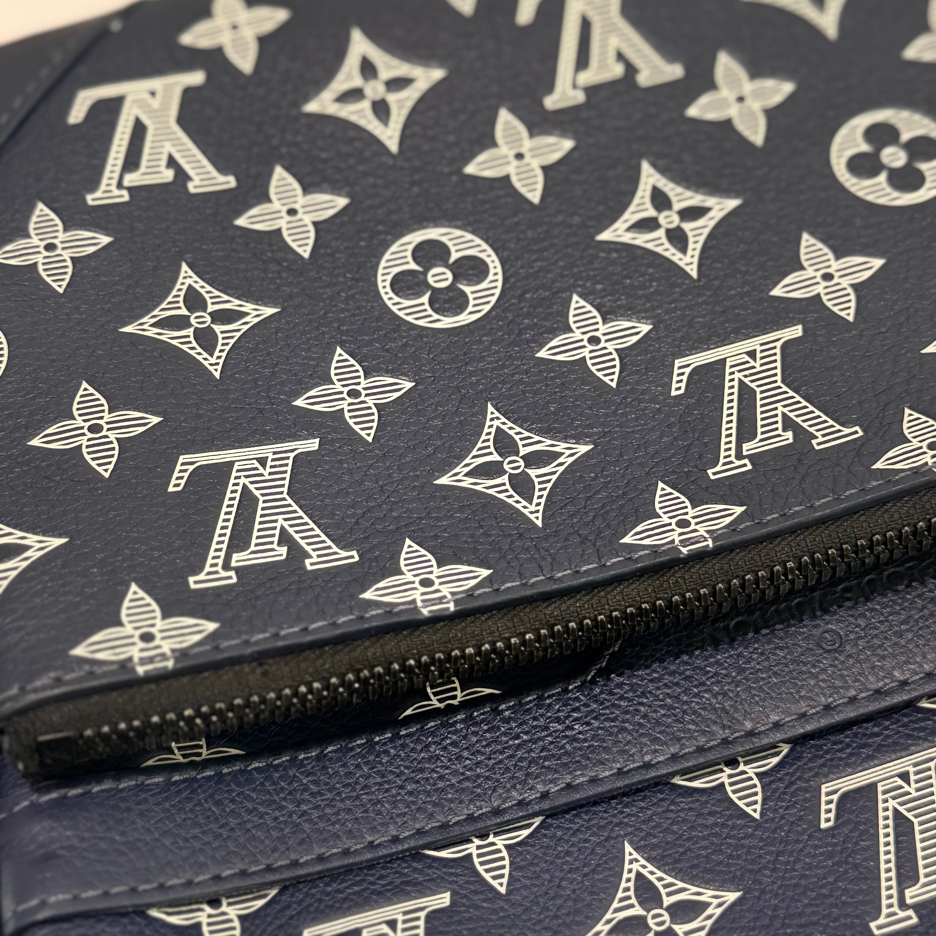 Louis Vuitton Trio Navy Blue & White Embossed Messenger Bag (Missing Coin Pouch)