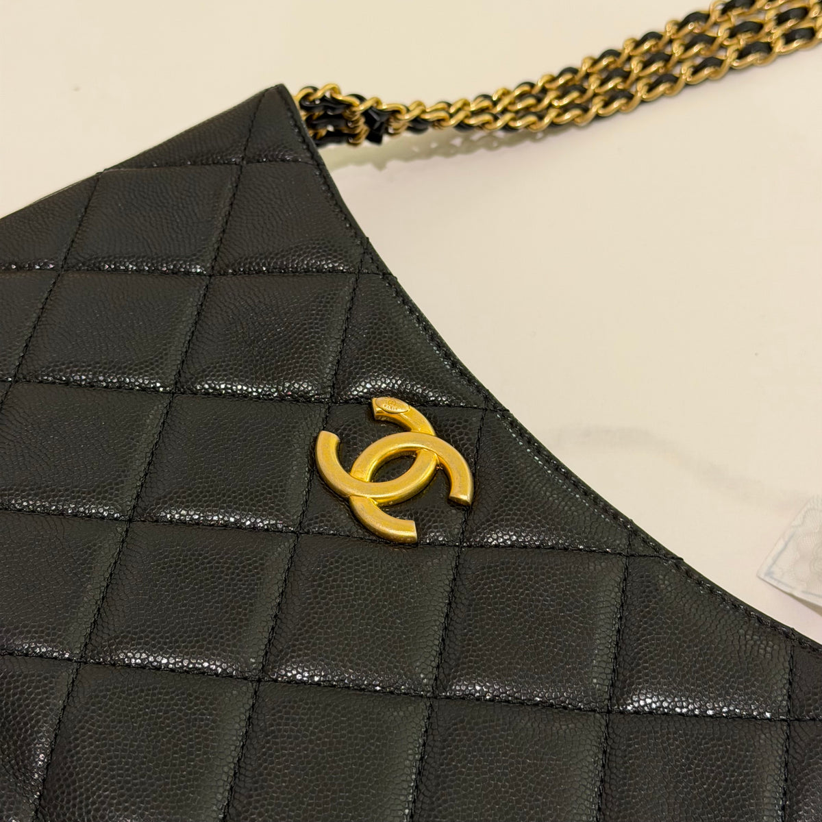 Chanel Hobo Bag Black Caviar Leather with Gold Hardware (Chip Model)