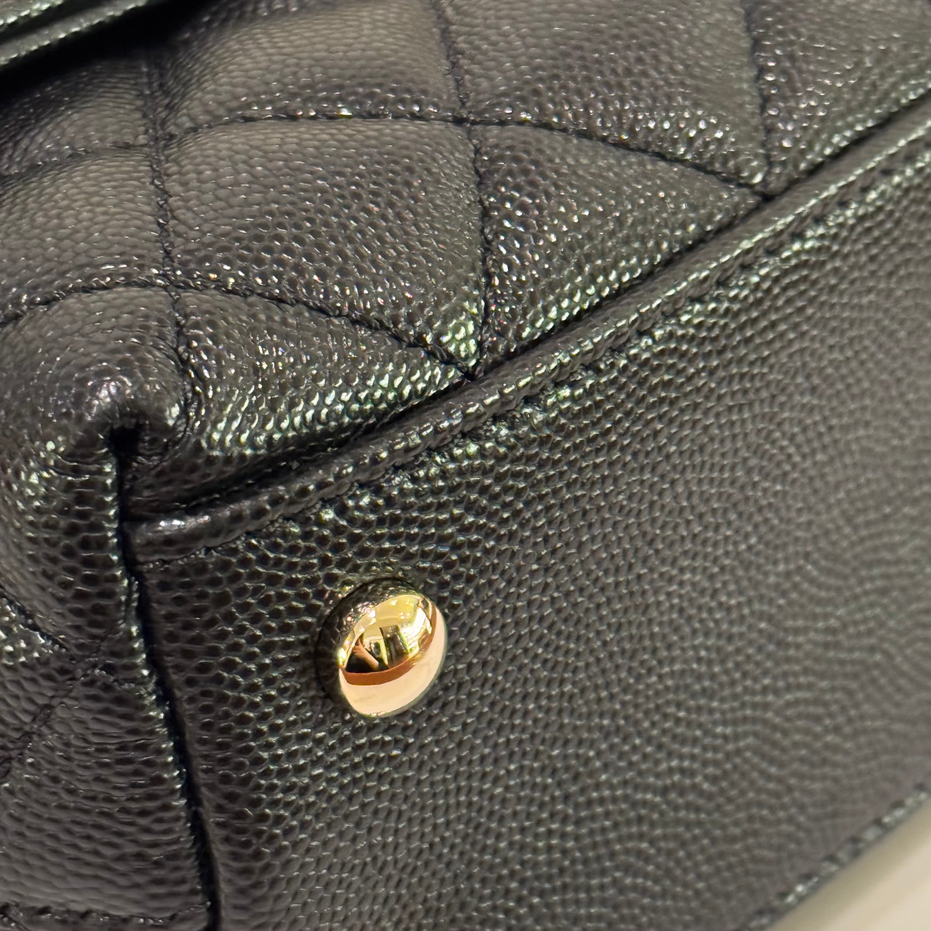 CHANEL FLAP BAG WITH TOP HANDLE CAVIAR LEATHER CHAIN BAG (FULL STICKERS, CHIP VERSION)