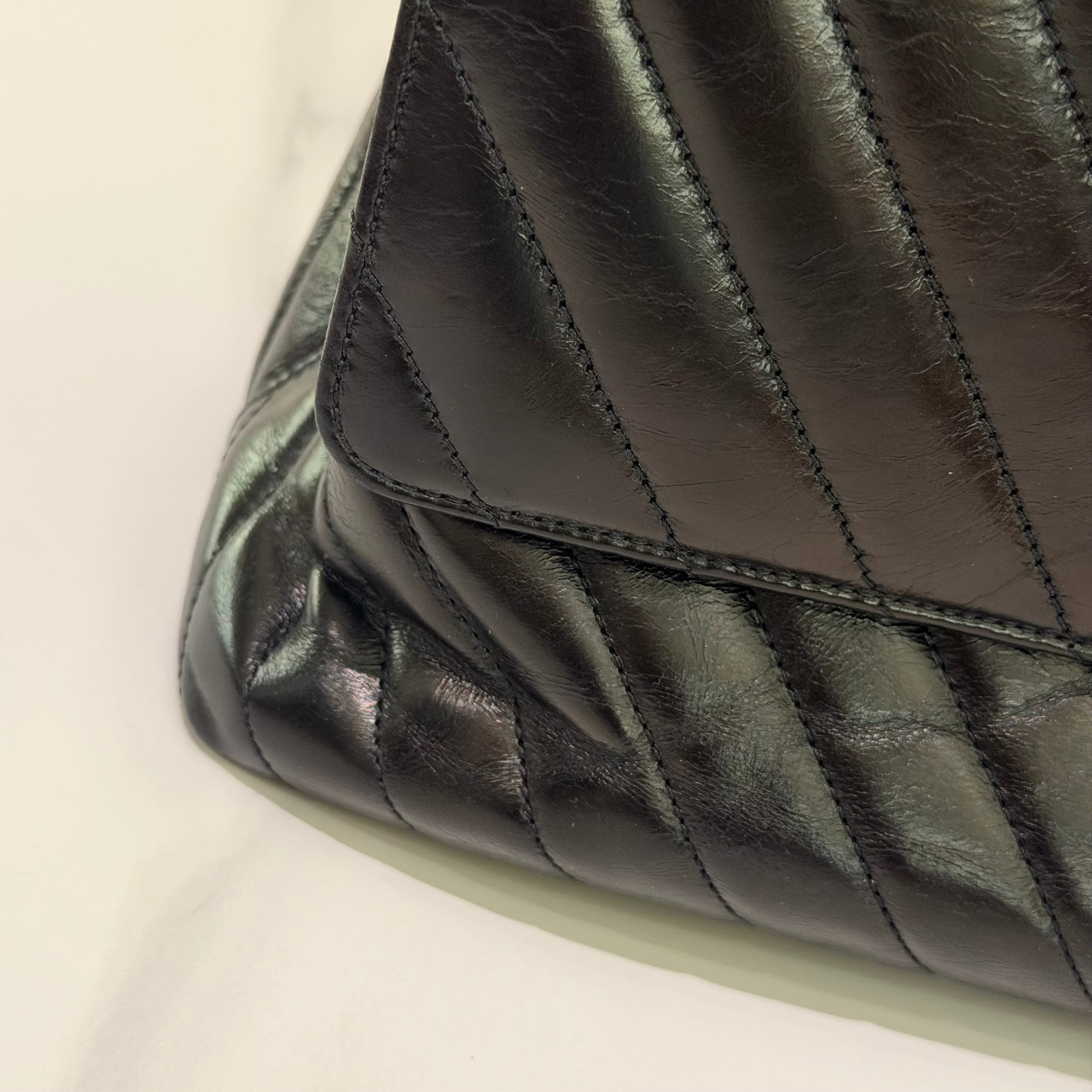 Chanel Coco Handle Medium Black Calfskin V-Quilted with Gold Hardware