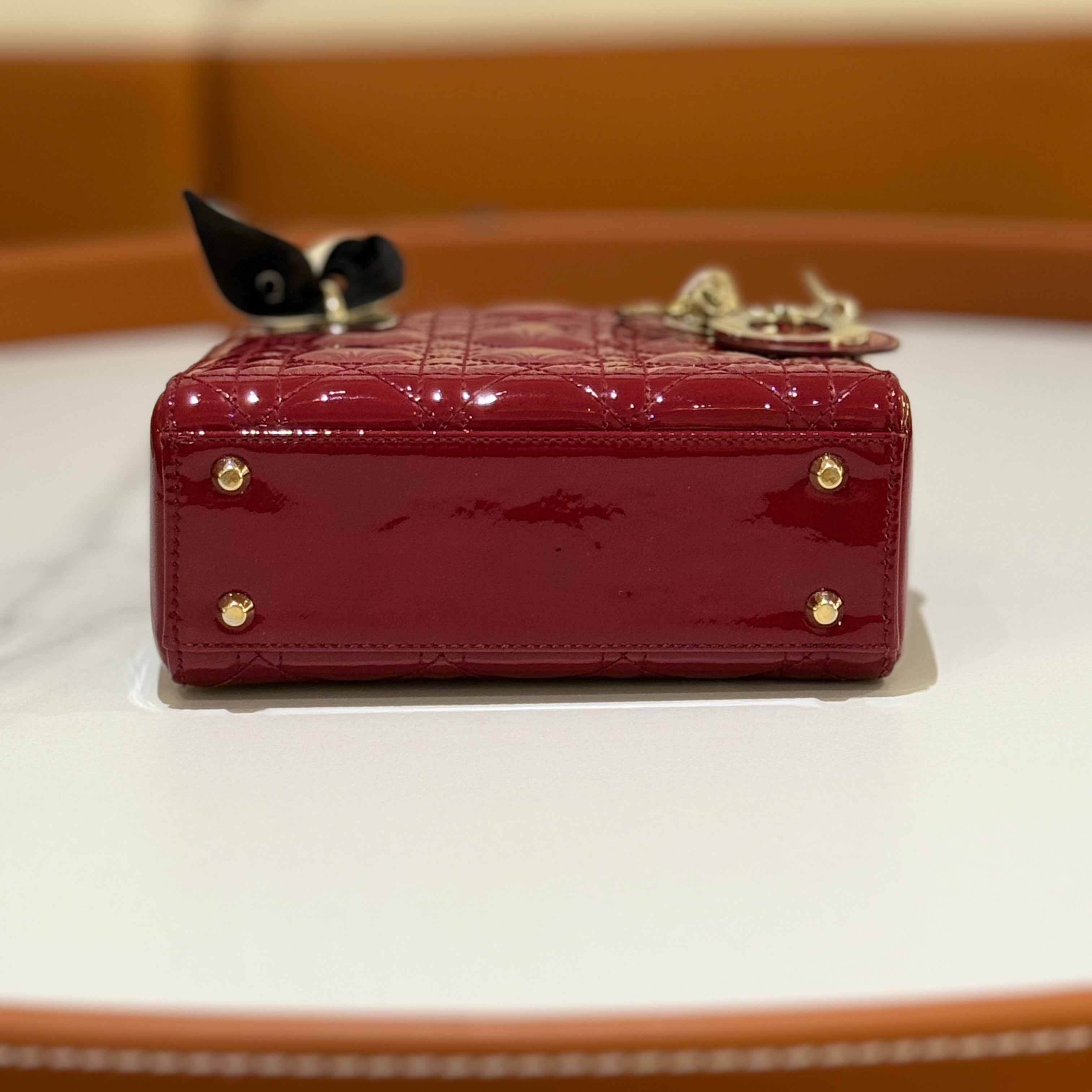 DIOR MINI LADY DIOR PATENT LEATHER RED | COLLINS RAIN