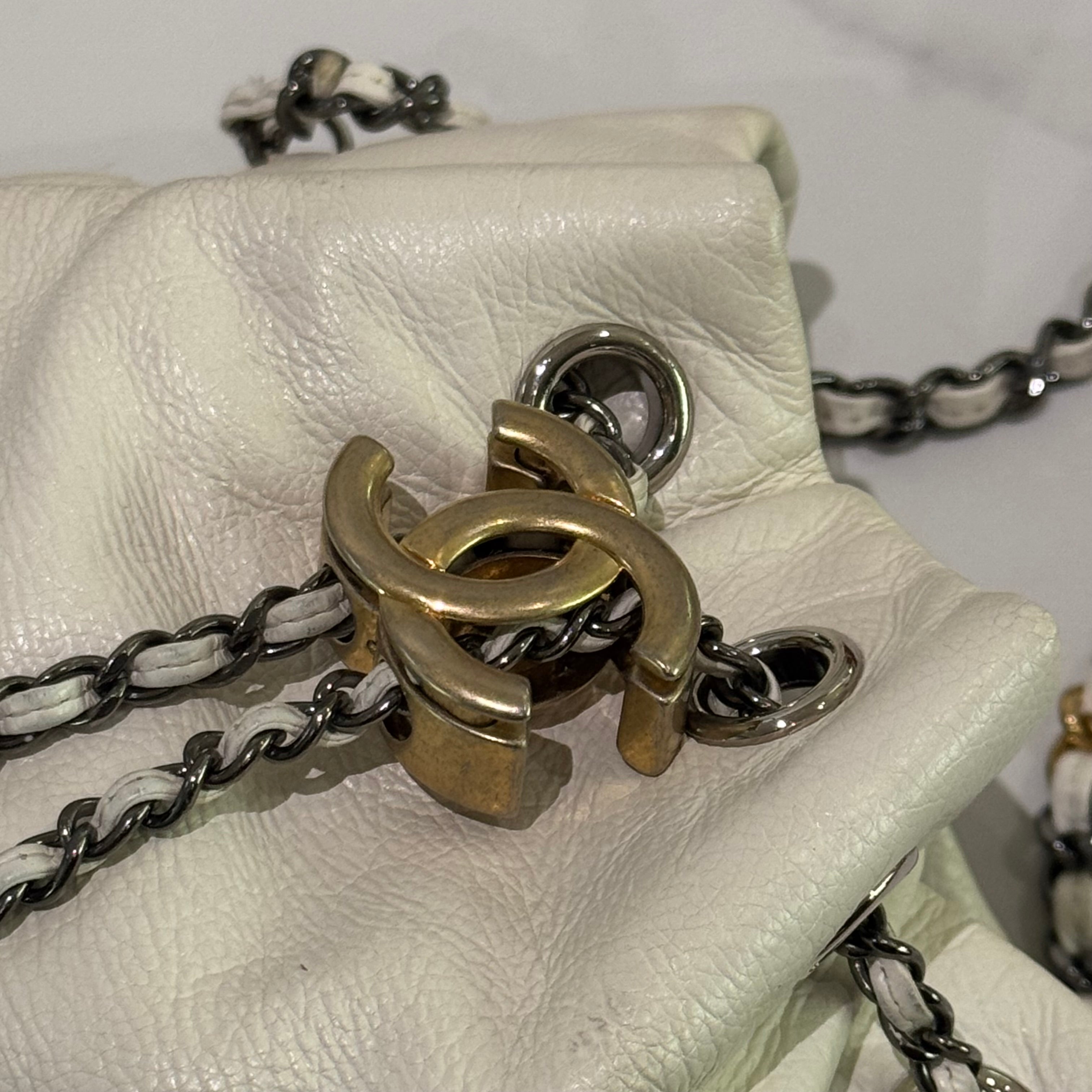 CHANEL GABRIELLE DRAWSTRING HOBO BAG PANDA COLOR LAMBSKIN & CALFSKIN
