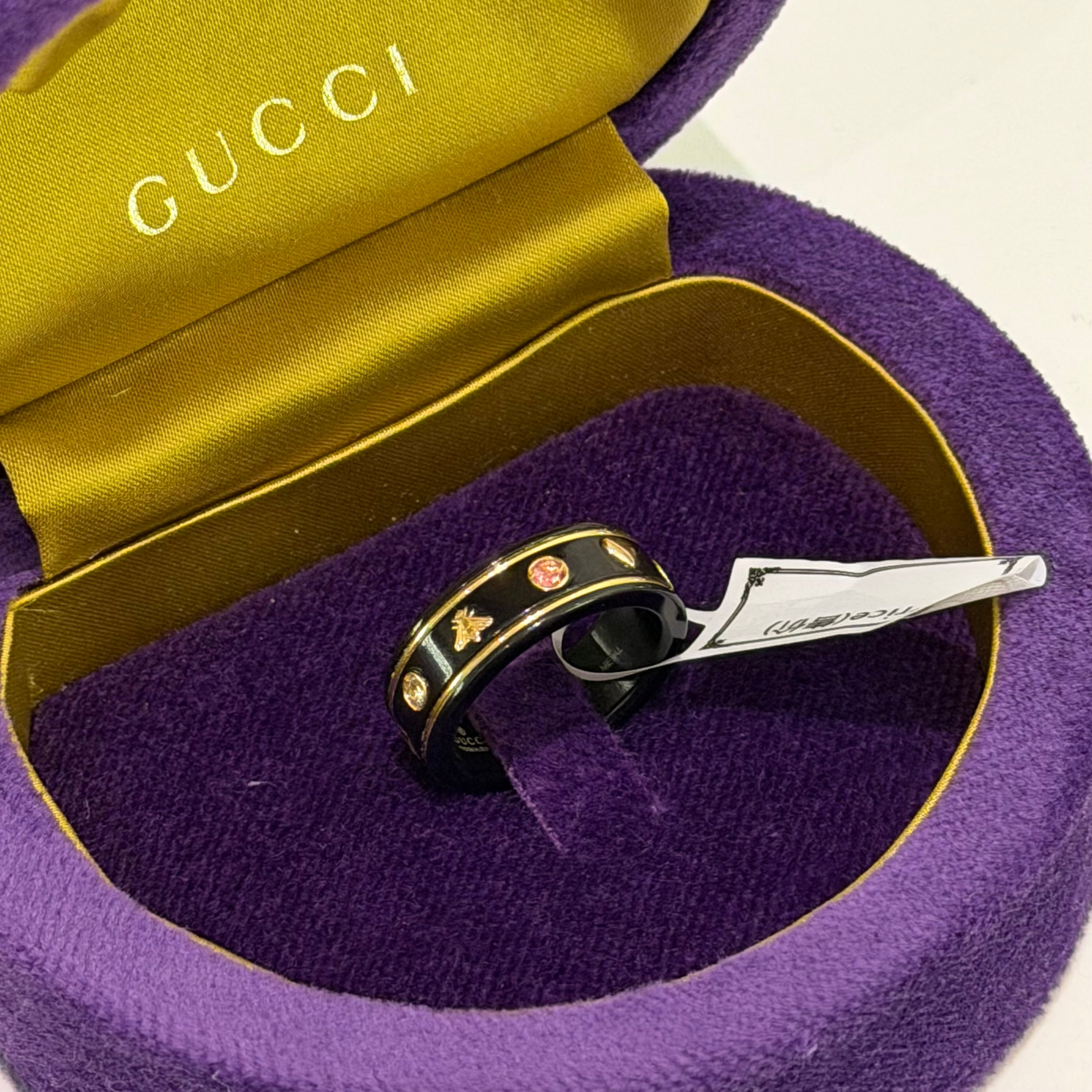 Gucci Icon Black Ceramic Multicolor Diamond Ring