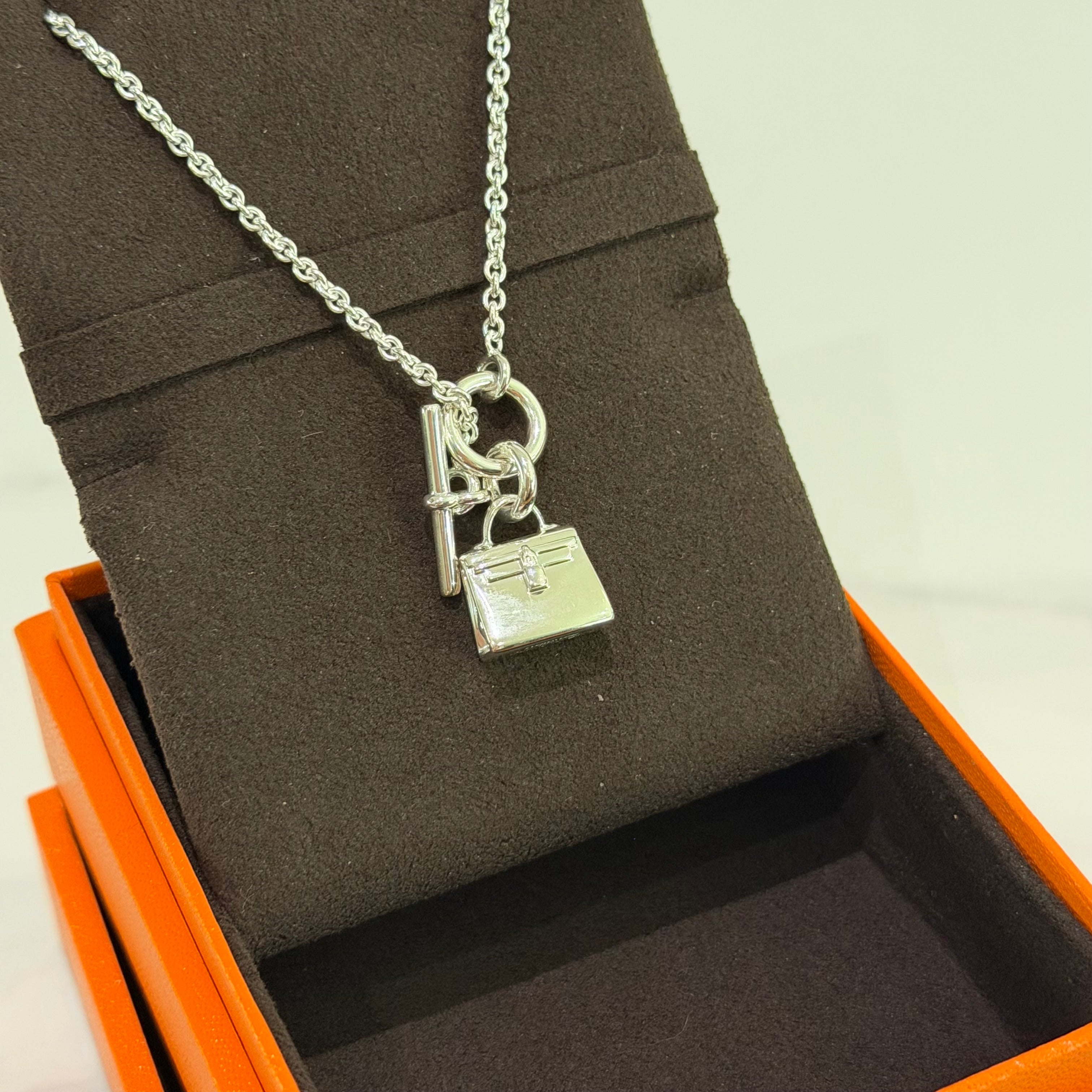 HERMES Kelly Bag Silver Necklace