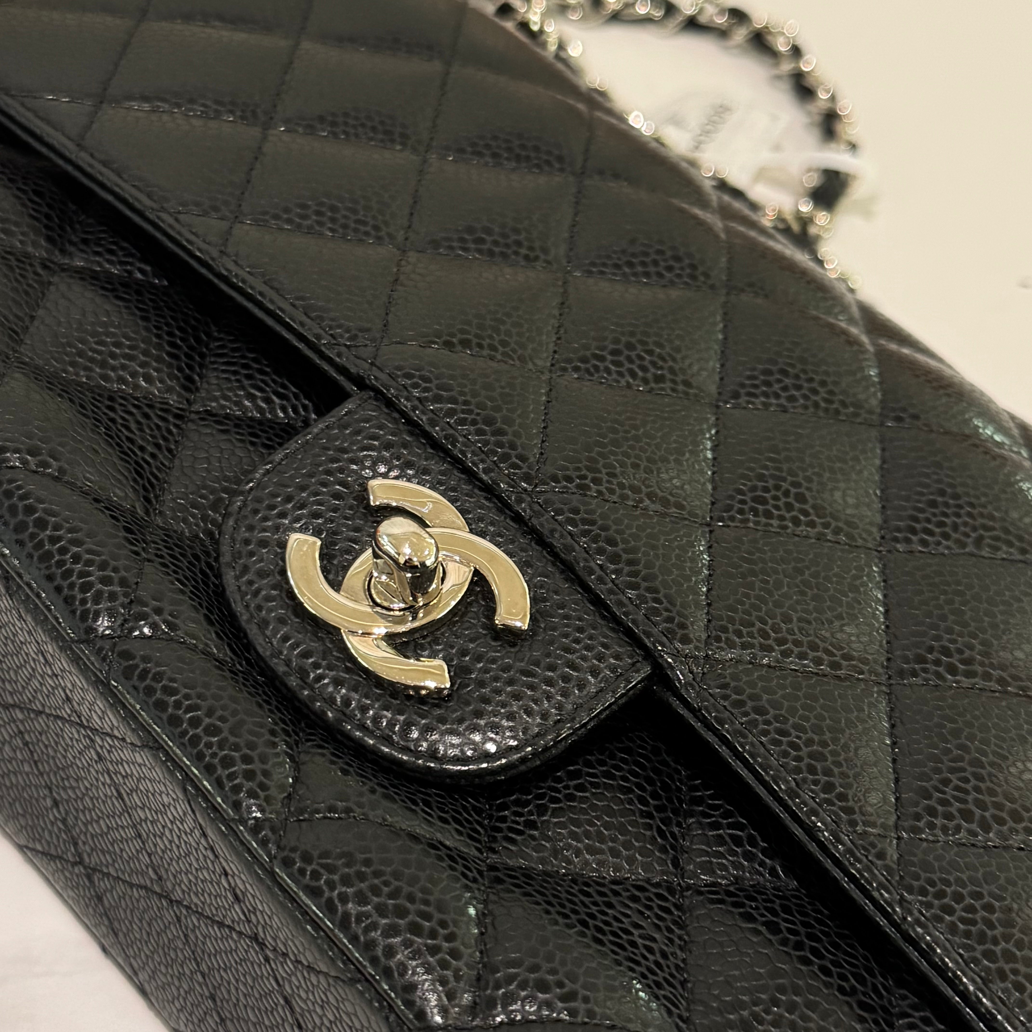 CHANEL CF MEDIUM BLACK CAVIAR LEATHER WITH SILVER HARDWAR