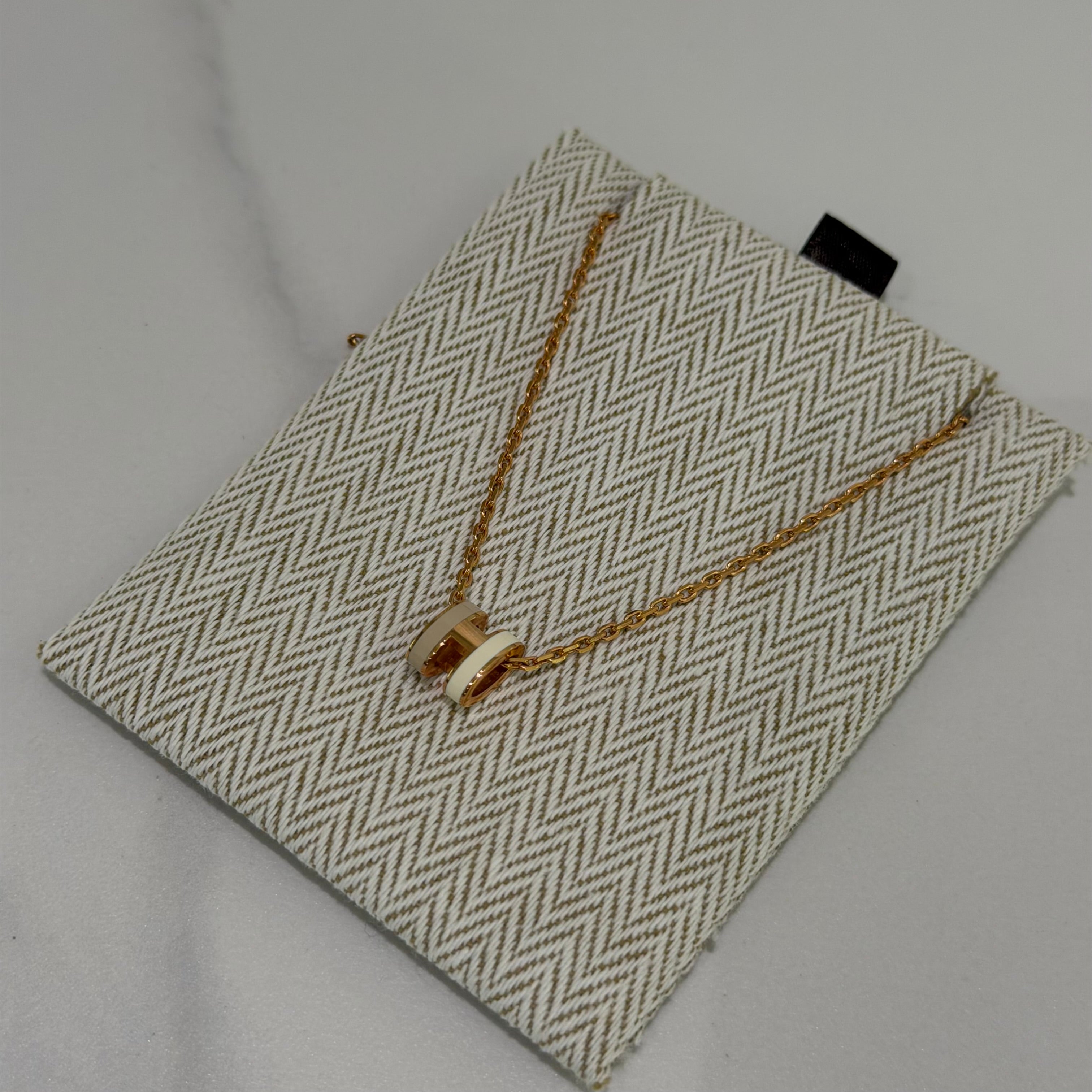 Hermes Mini Pop H Necklace White & Beige with Rose Gold Hardware