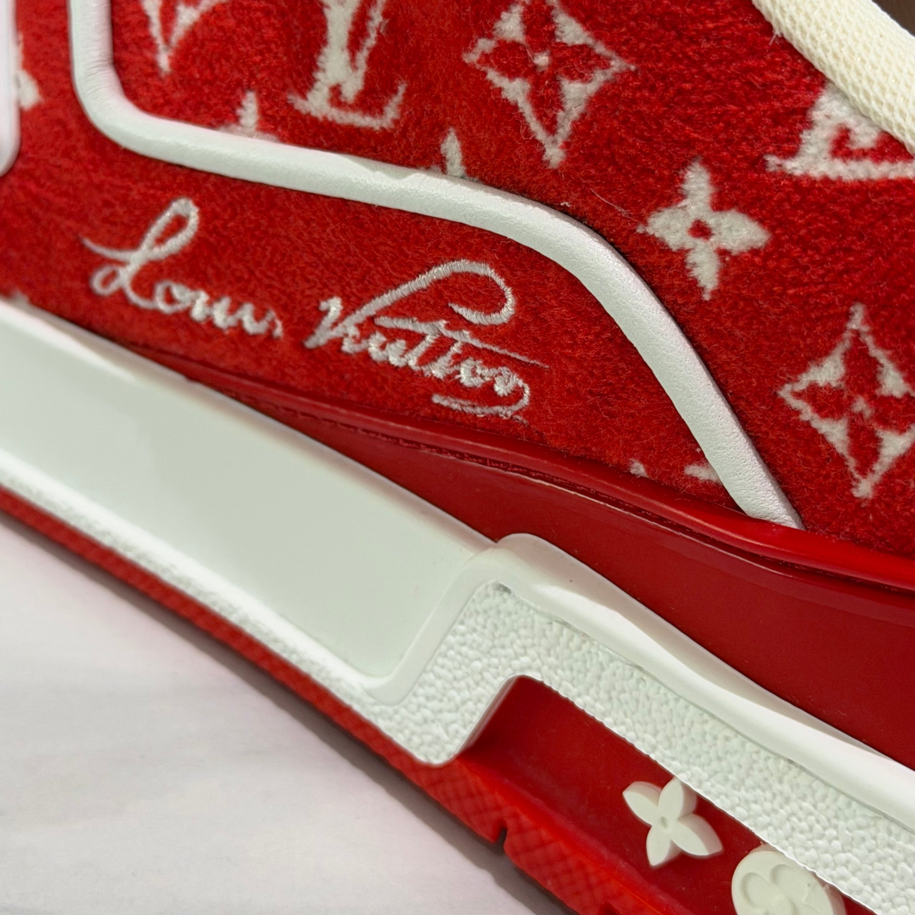 LOUIS VUITTON TRAINER RED WHITE MONOGRAM SNEAKERS