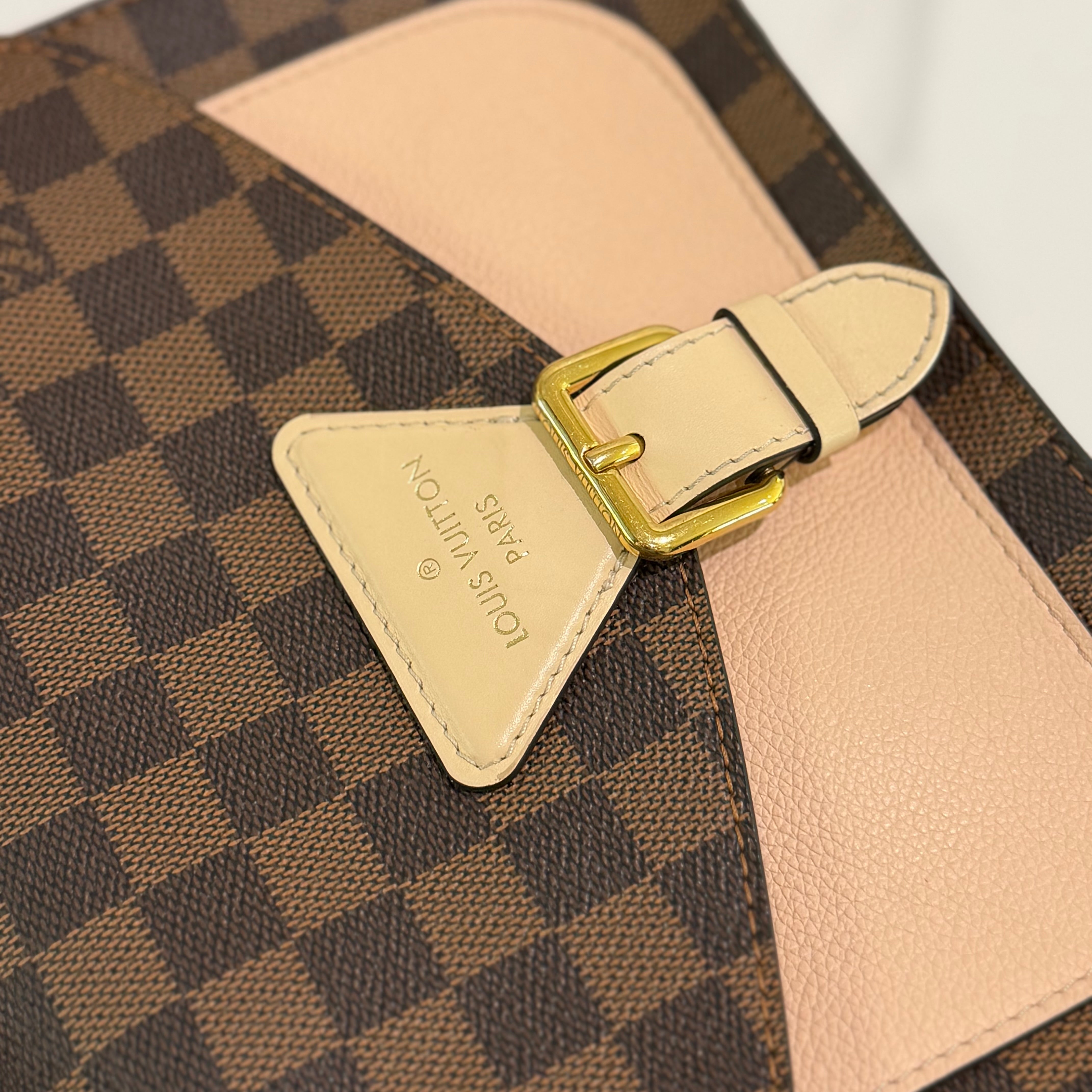 LOUIS VUITTON BEAUMARCHAIS CLASSIC DAMIER EBENE LEATHER TOP HANDLE SHOULDER BAG