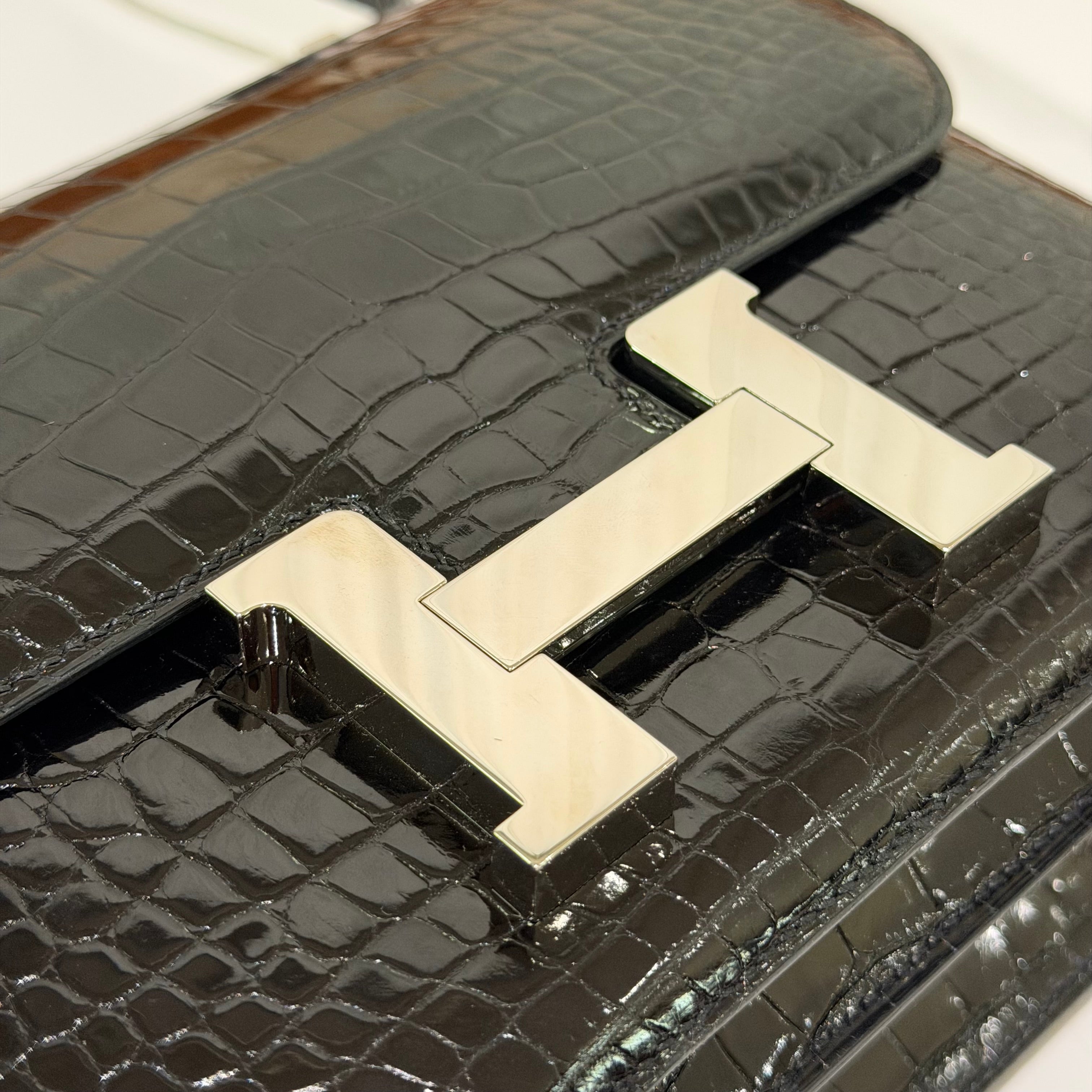 Hermes Constance 24 Shiny Crocodile Black with Silver Hardware (Stamp A)
