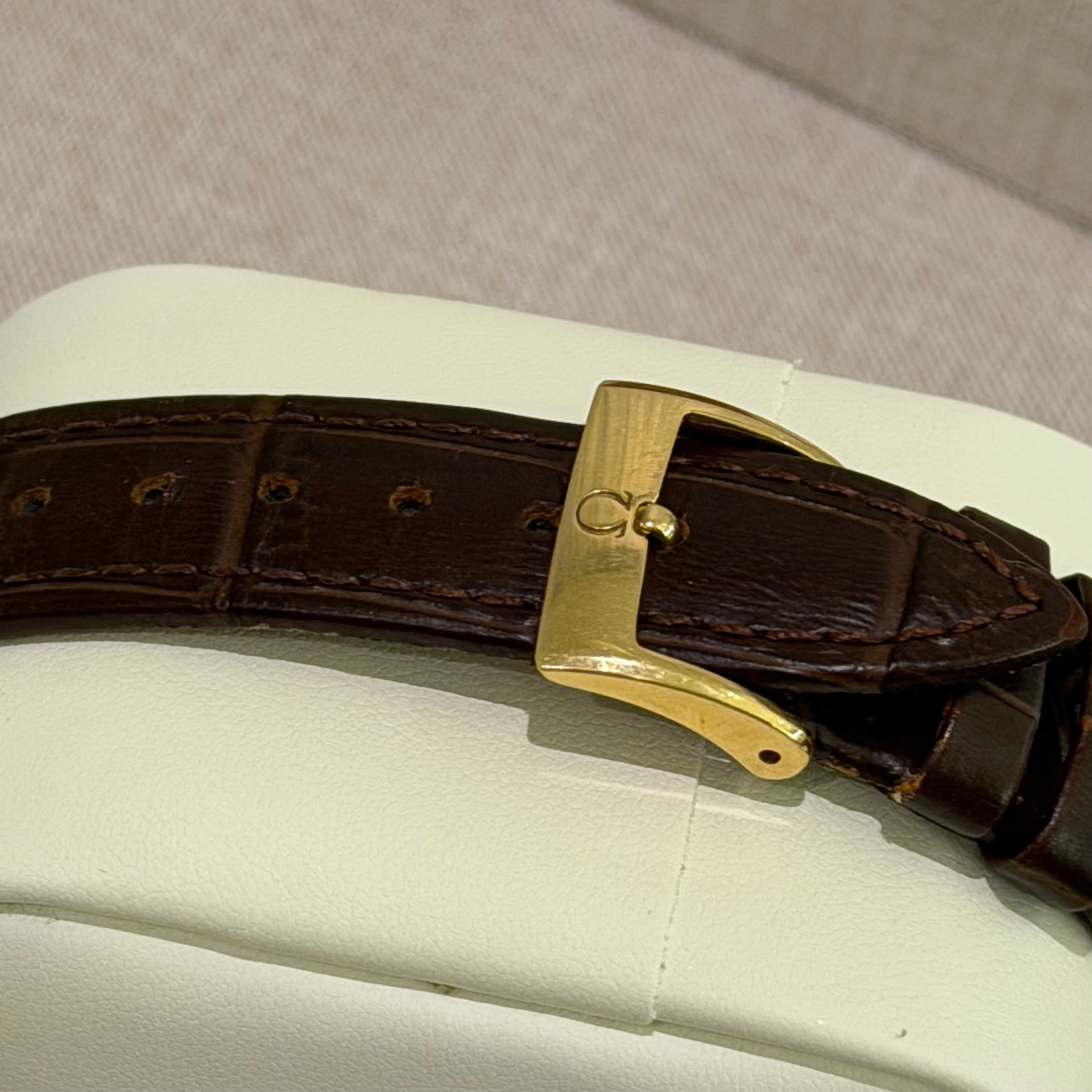OMEGA DE VILLE TRÉSOR GOLD LEATHER STRAP WATCH