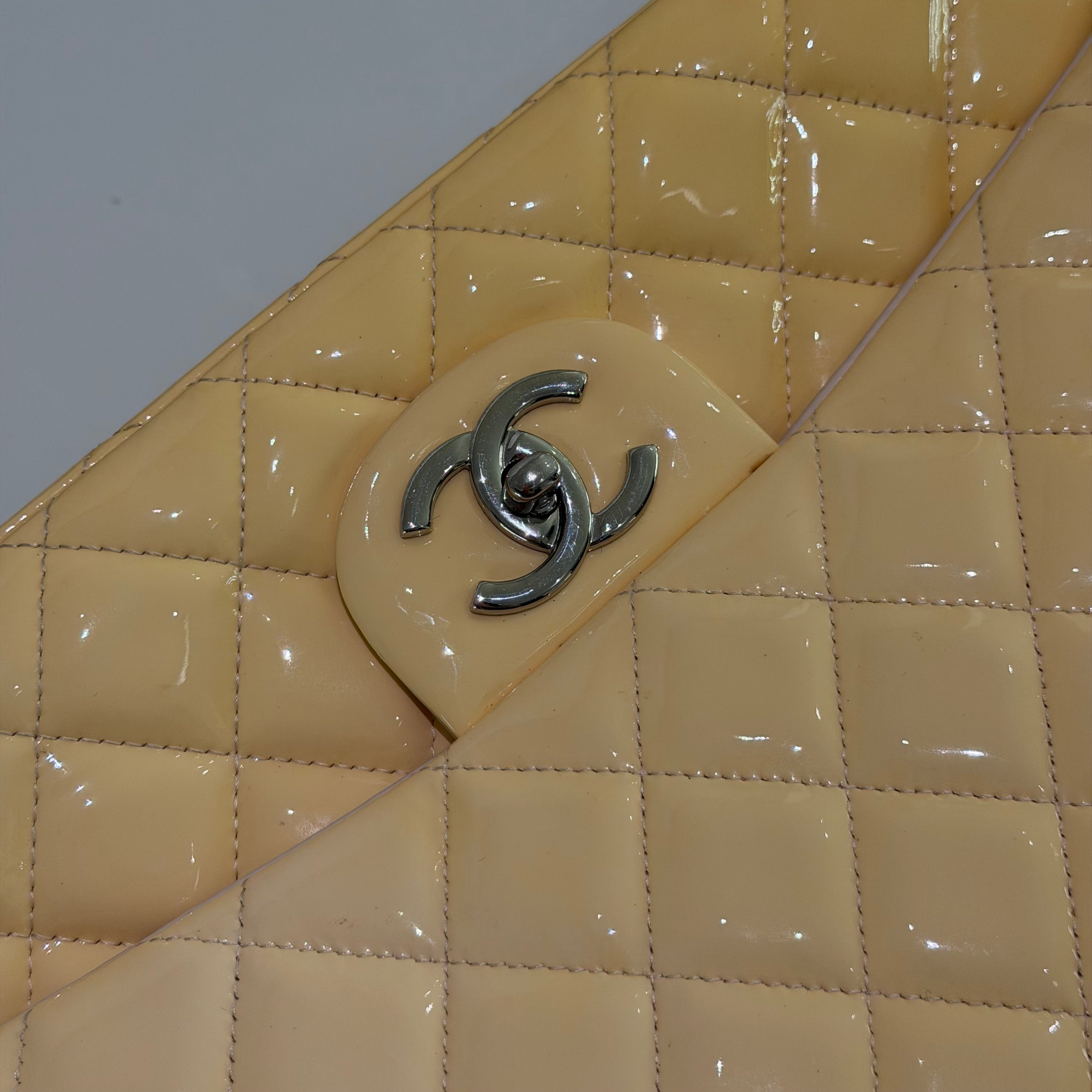 Chanel Classic Flap Maxi Patent Leather Lemon Cream Yellow
