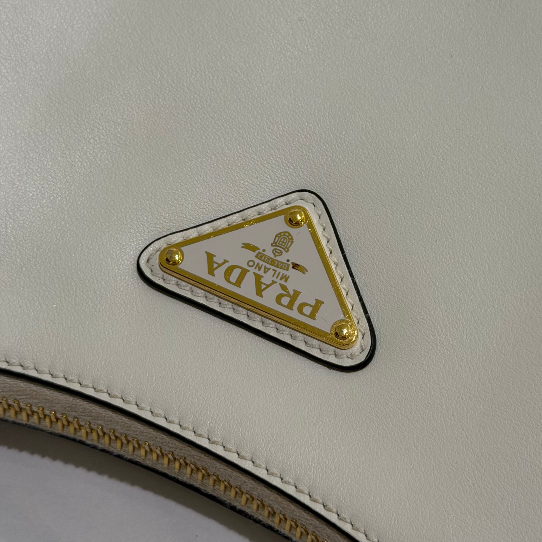 Prada Arqué White Crescent Shoulder Bag