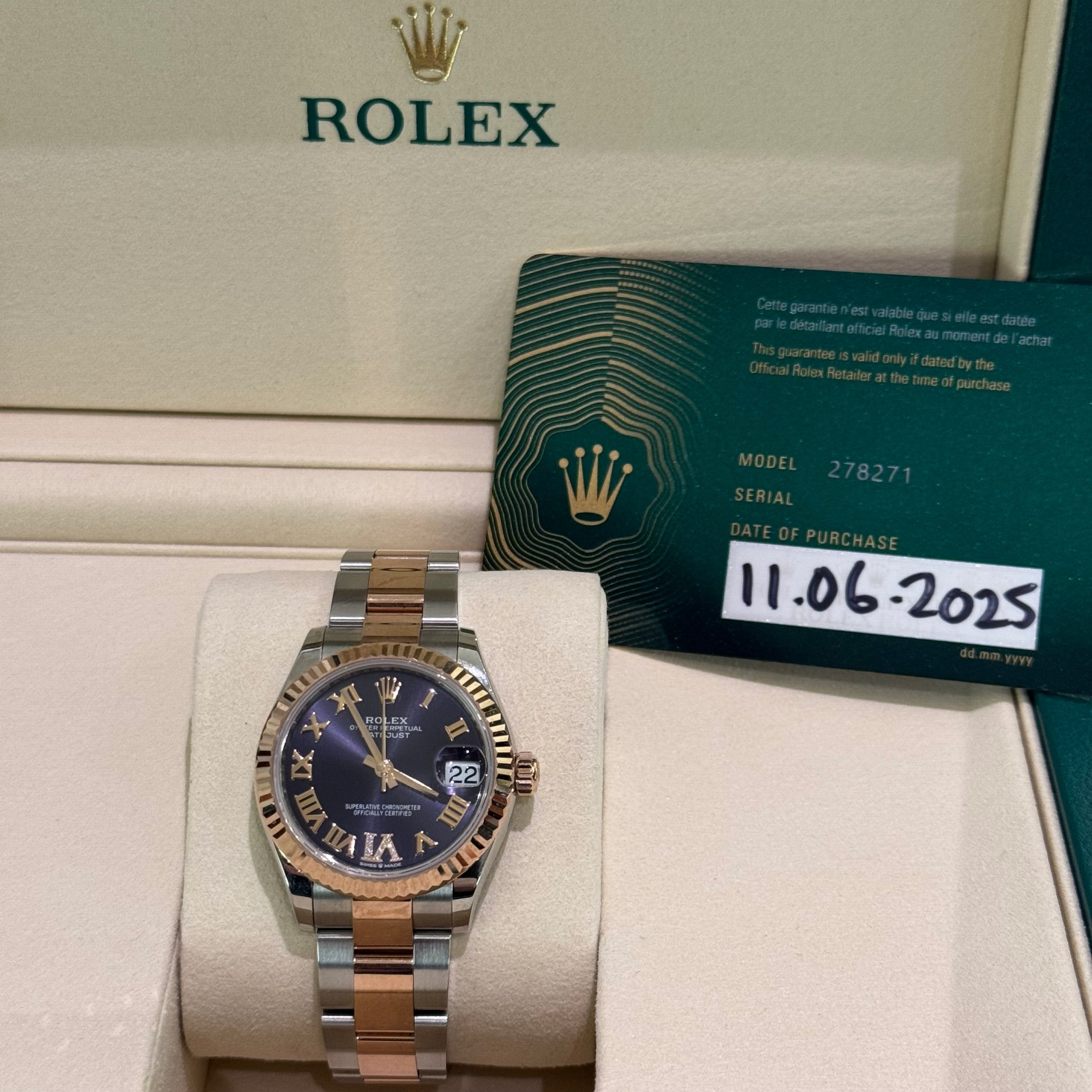 ROLEX DATEJUST M278271-0019 PURPLE ROMAN DIAL