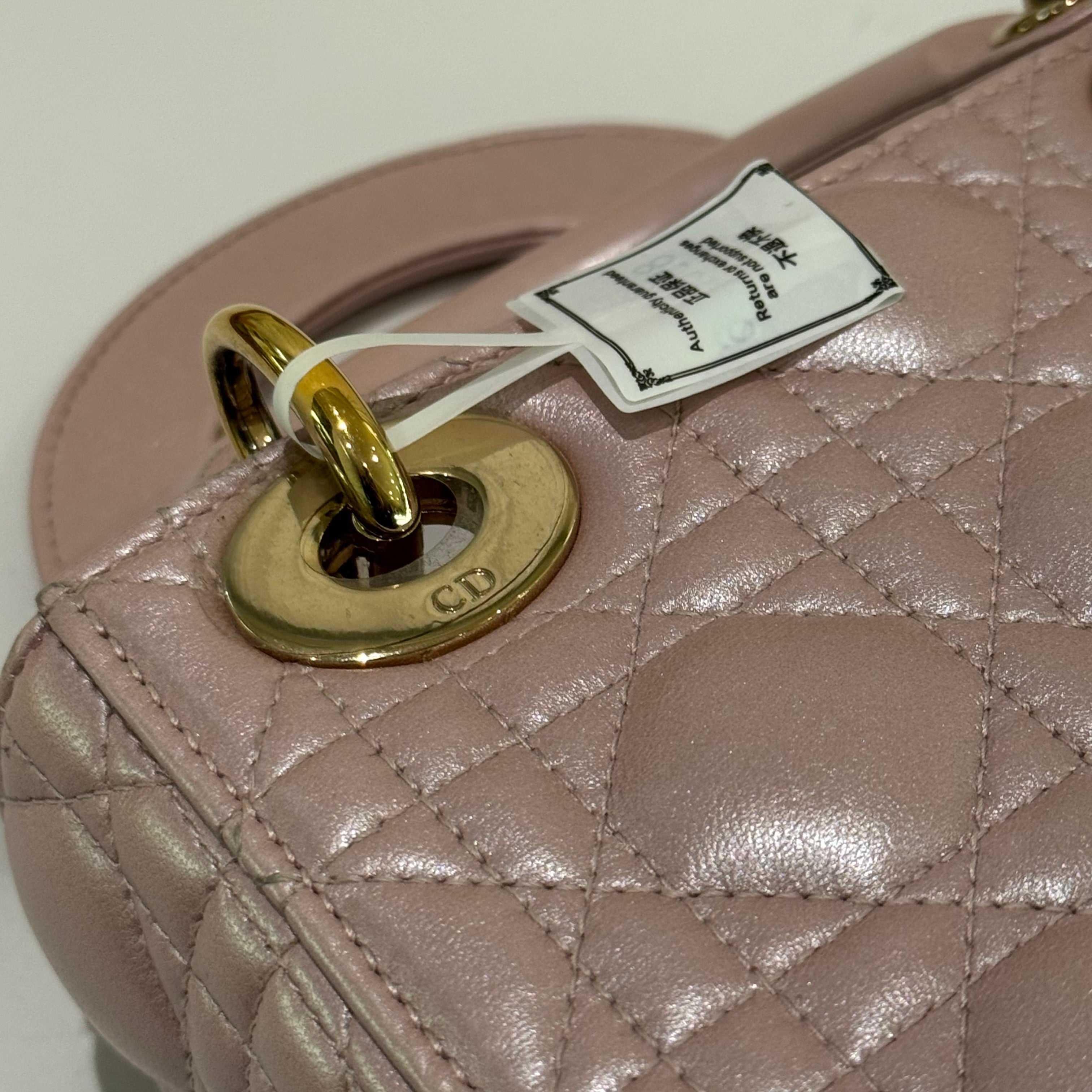 DIOR LADY DIOR SMALL PEARLESCENT PINK (3-GUSSET)