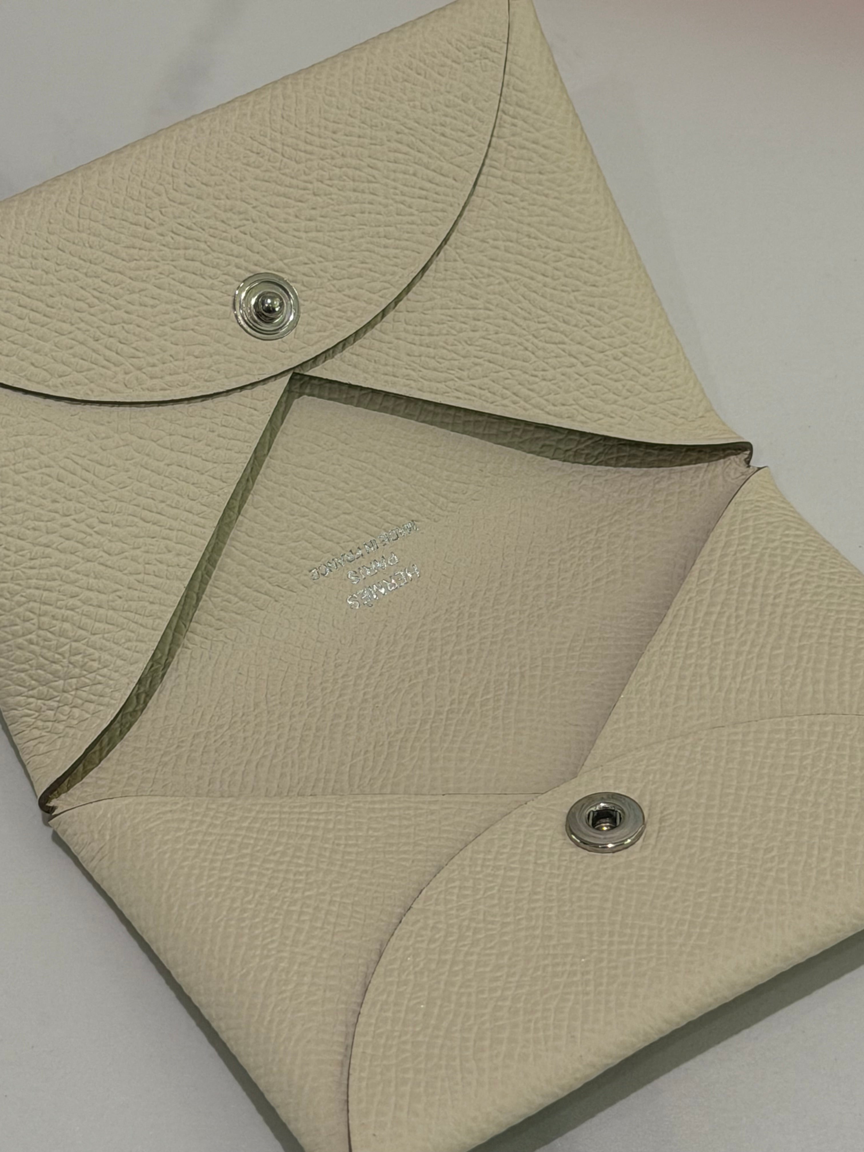 Hermes Calvi Card Holder Milkshake White with Silver Hardware (Stamp K)