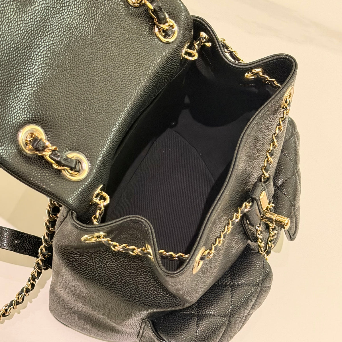 Chanel Duma Medium Backpack Black Caviar Leather with Silver Hardware (Chip Model)