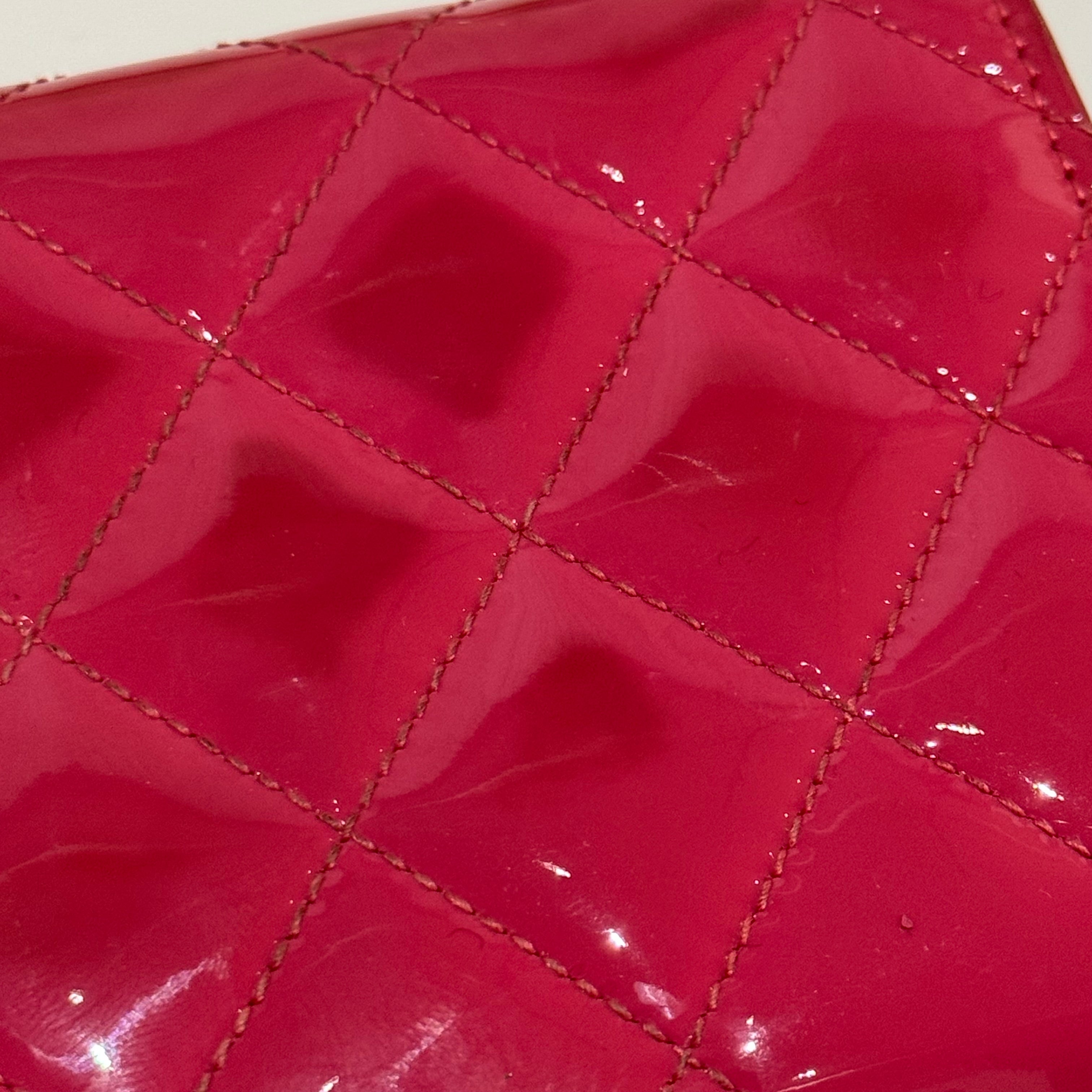 CHANEL LONG WALLET PATENT LEATHER FUCHSIA WITH SILVER HARDWARE