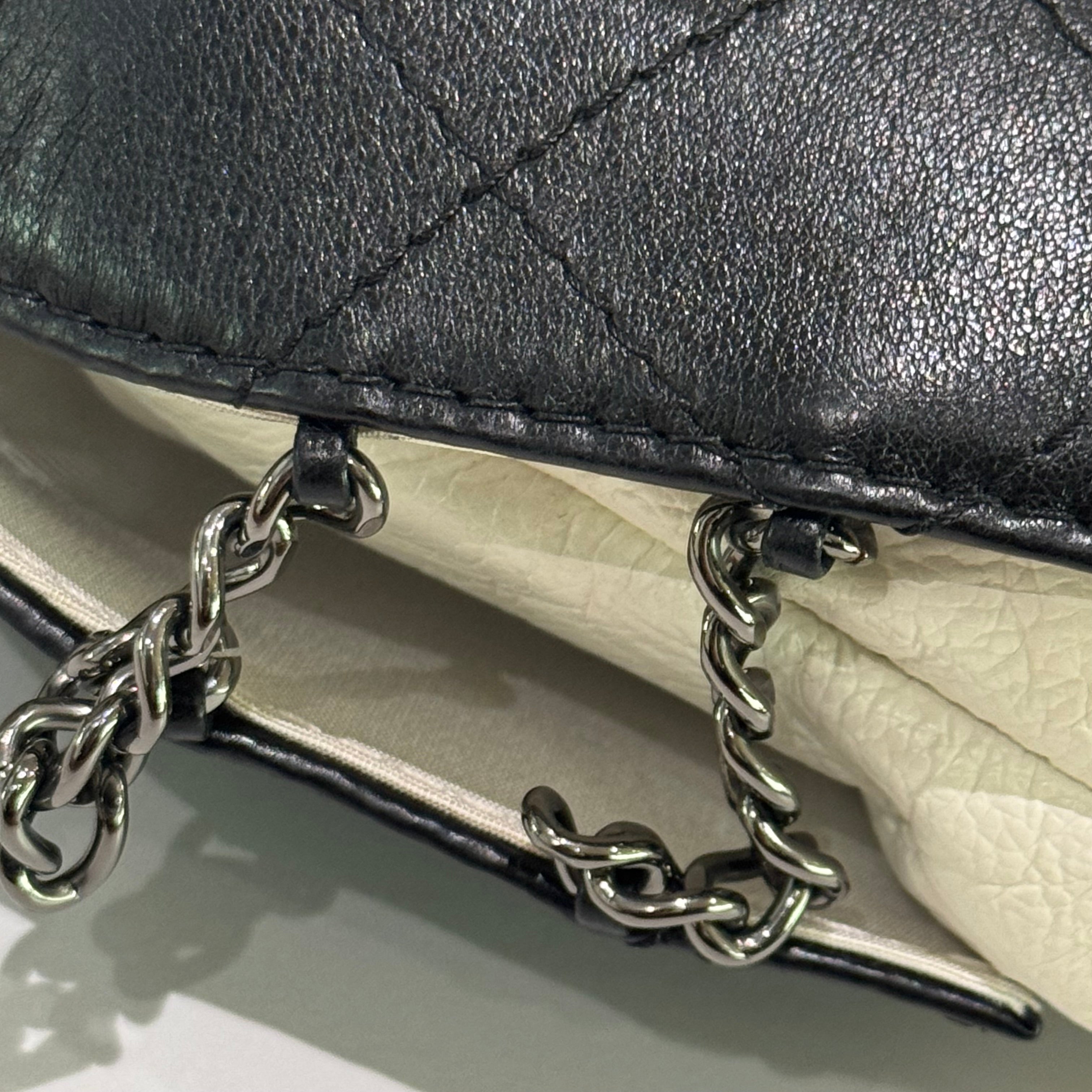 CHANEL GABRIELLE DRAWSTRING HOBO BAG PANDA COLOR LAMBSKIN & CALFSKIN