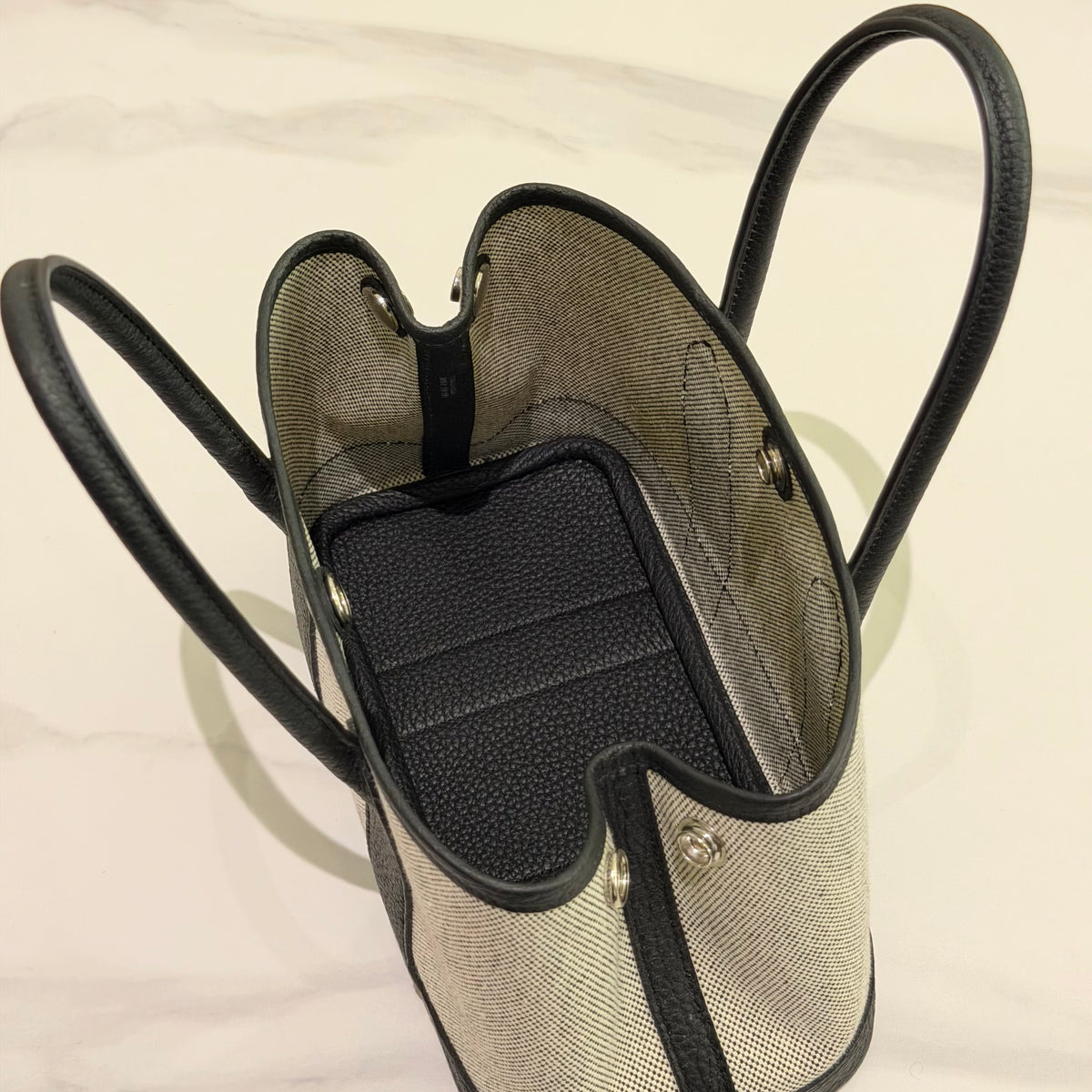 Hermes Mini Garden Party Black Canvas and Leather